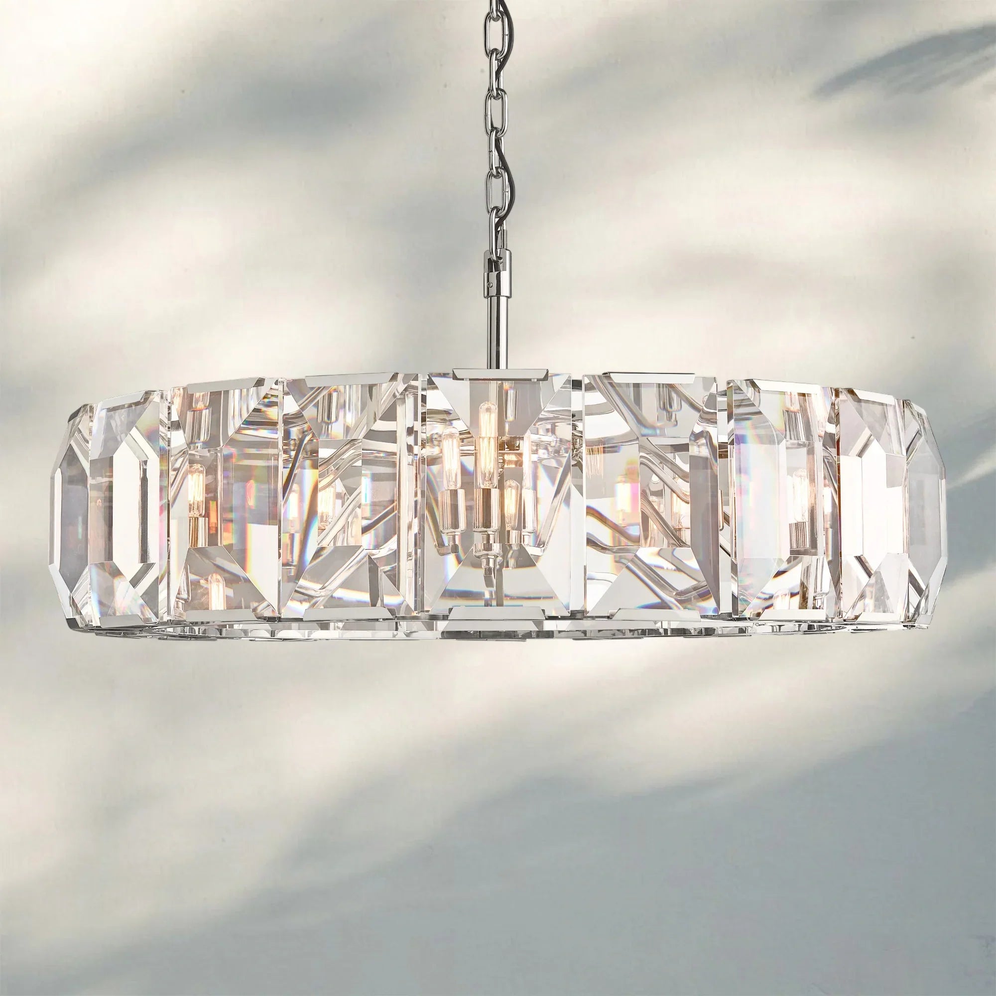 Herlow Crystal Modern Round Chandelier Elegant Ceiling Light Fixture-43''-Polished Stainless Steel-