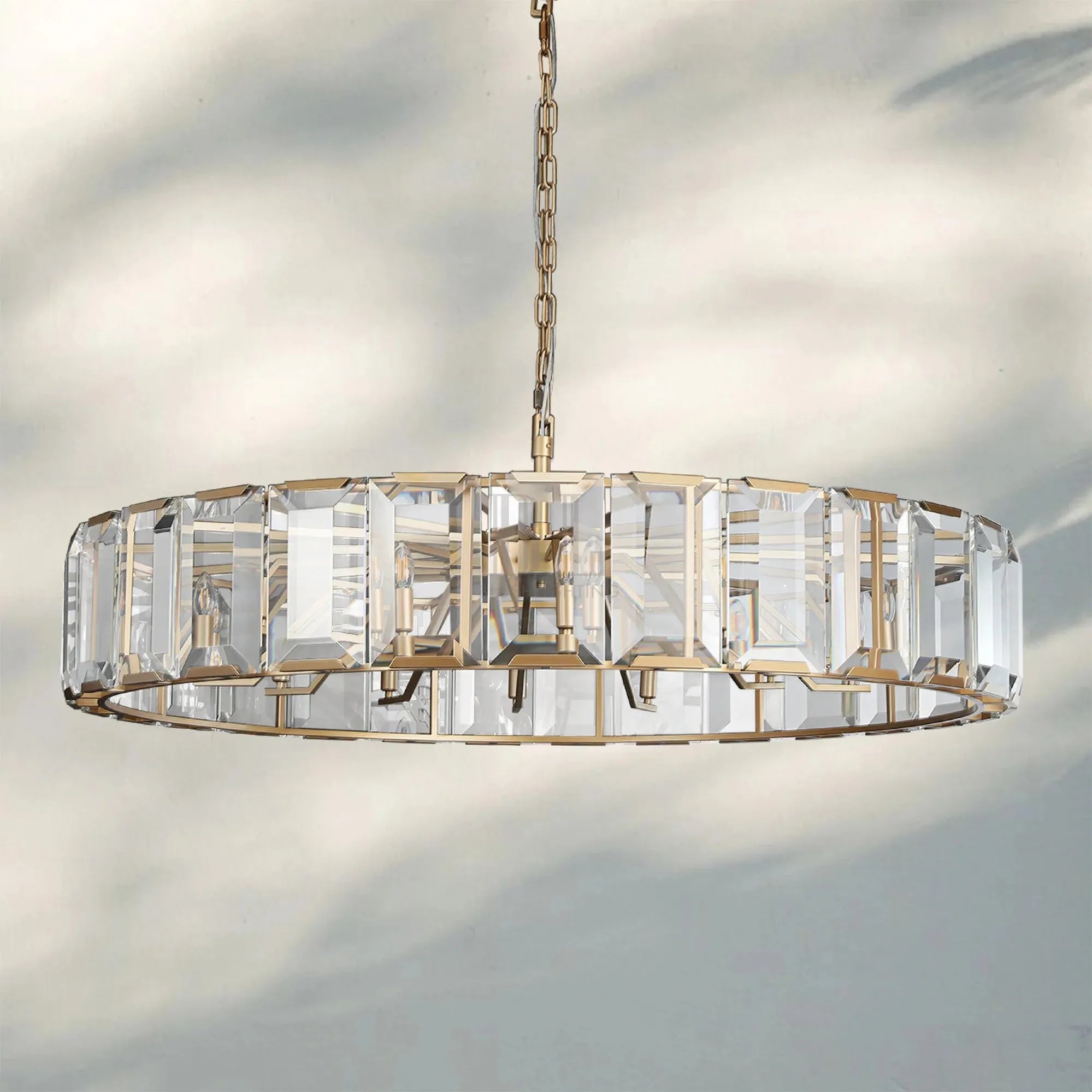 Herlow Crystal Modern Round Chandelier Elegant Ceiling Light Fixture-60''-Lacquered Burnished Brass-