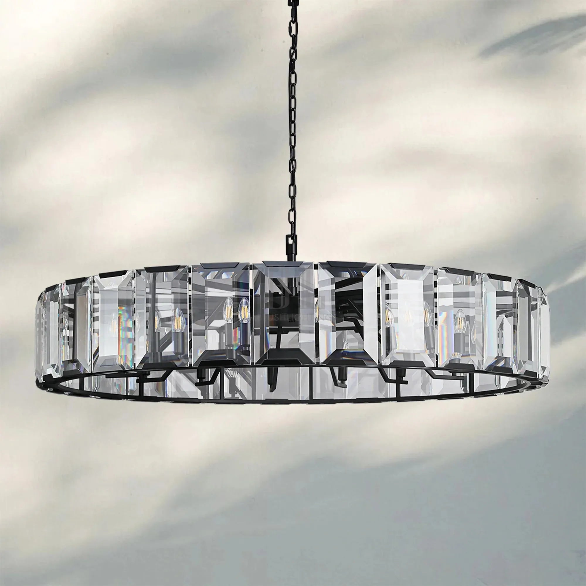 Herlow Crystal Modern Round Chandelier Elegant Ceiling Light Fixture-43''-Matte Black-