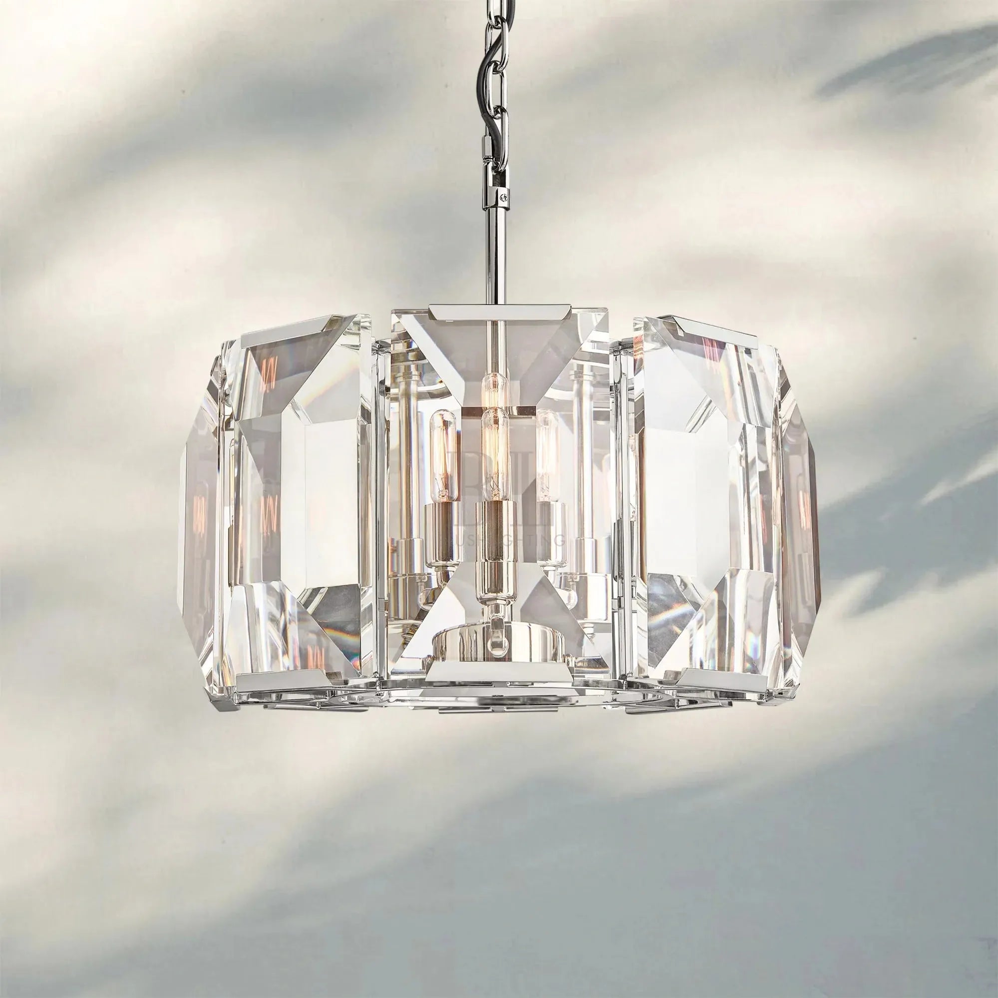 Herlow Crystal Modern Round Chandelier Elegant Ceiling Light Fixture-19''-Polished Stainless Steel-