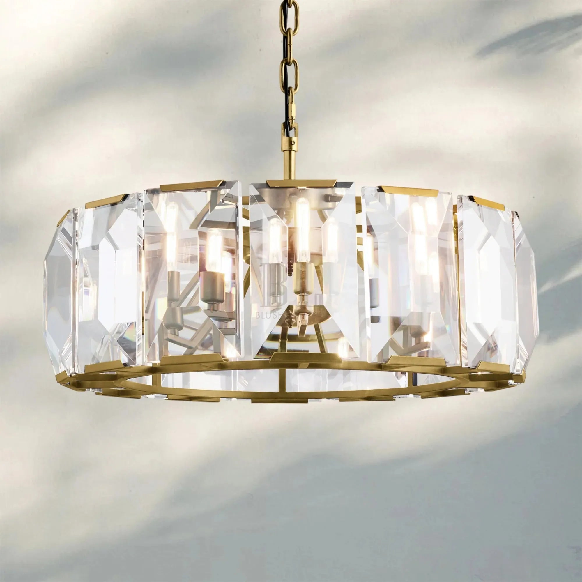 Herlow Crystal Modern Round Chandelier Elegant Ceiling Light Fixture-31''-Lacquered Burnished Brass-