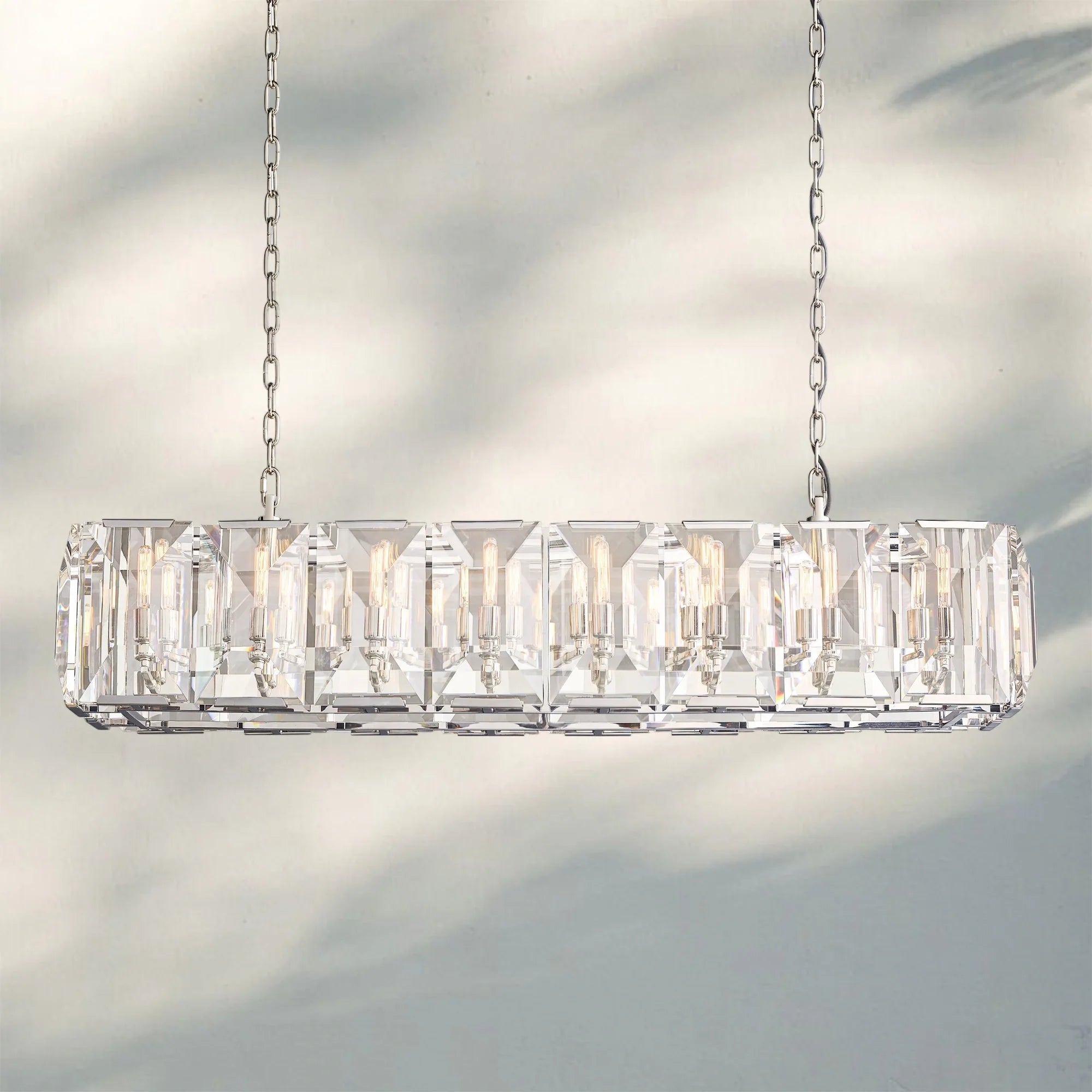 Herlow Crystal Rectangle Chandelier Elegant Ceiling Light Fixture for Dining Room-54‘’-Polished Stainless Steel-Blushlighting
