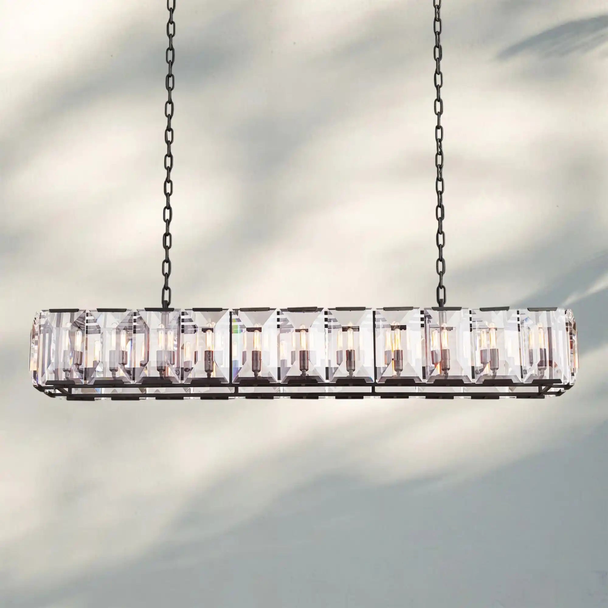 Herlow Crystal Rectangle Chandelier Elegant Ceiling Light Fixture for Dining Room-74‘’-Matte Black-Blushlighting