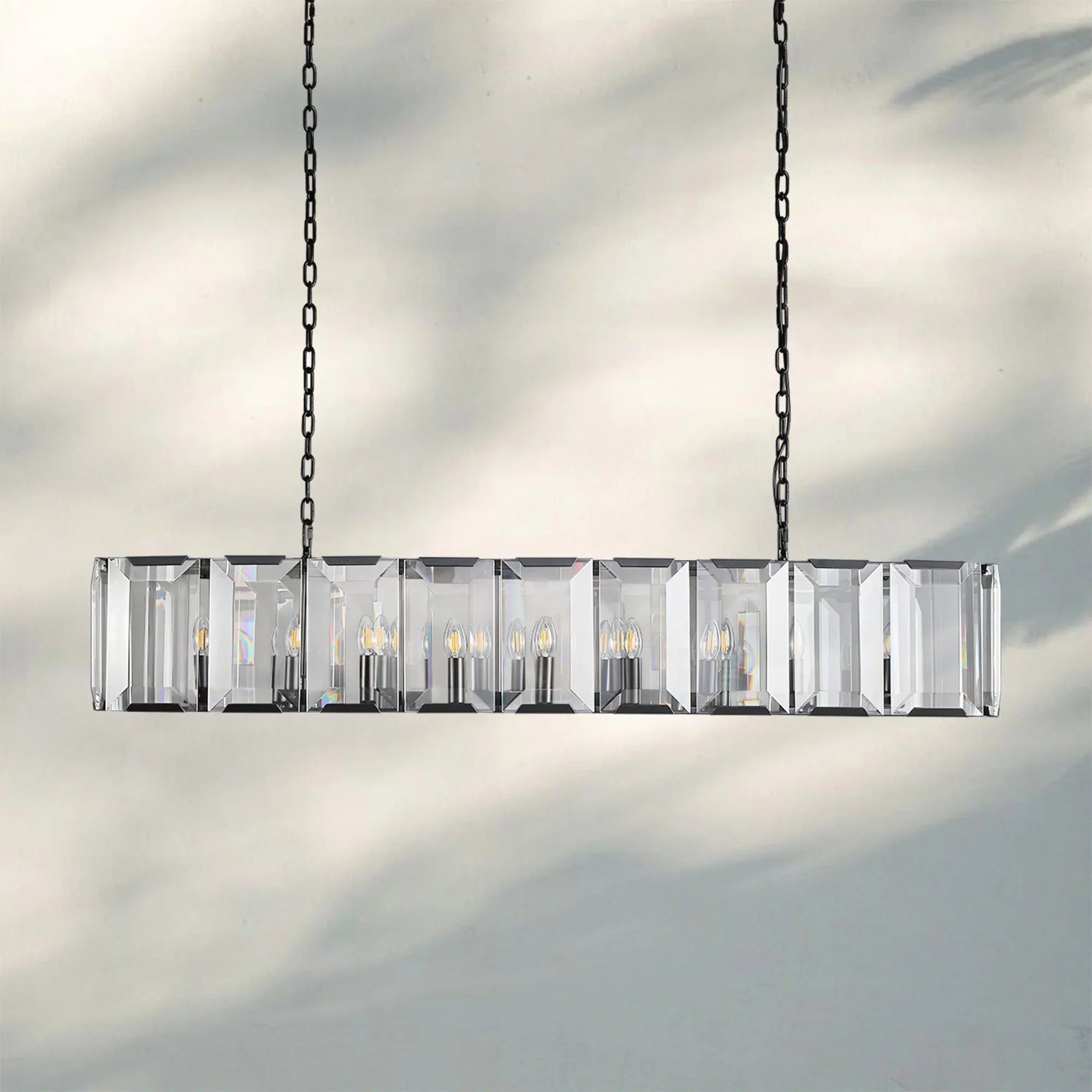 Herlow Crystal Rectangle Chandelier Elegant Ceiling Light Fixture for Dining Room-