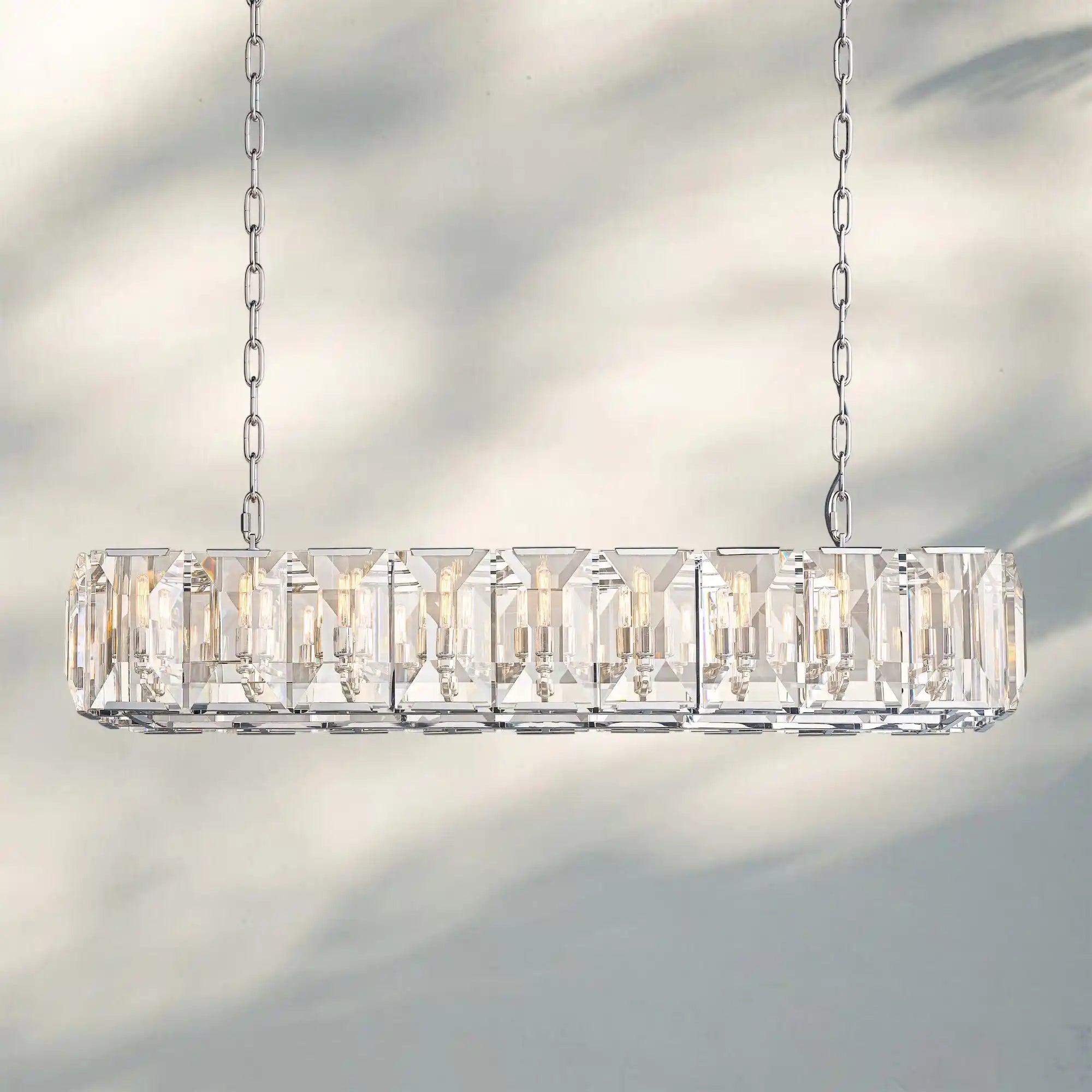 Herlow Crystal Rectangle Chandelier Elegant Ceiling Light Fixture for Dining Room-62‘’-Polished Stainless Steel-Blushlighting