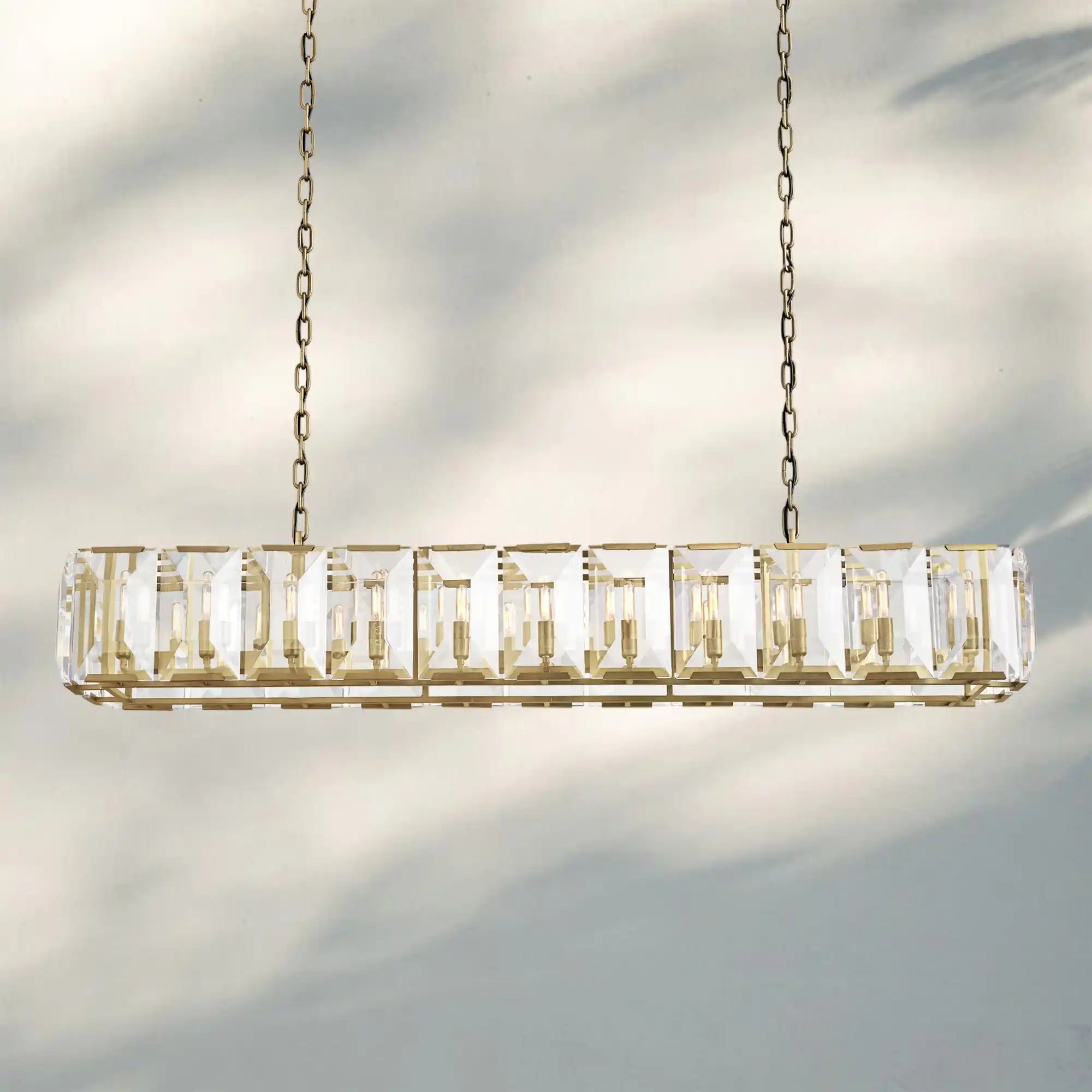 Herlow Crystal Rectangle Chandelier Elegant Ceiling Light Fixture for Dining Room-74‘’-Lacquered Burnished Brass-Blushlighting