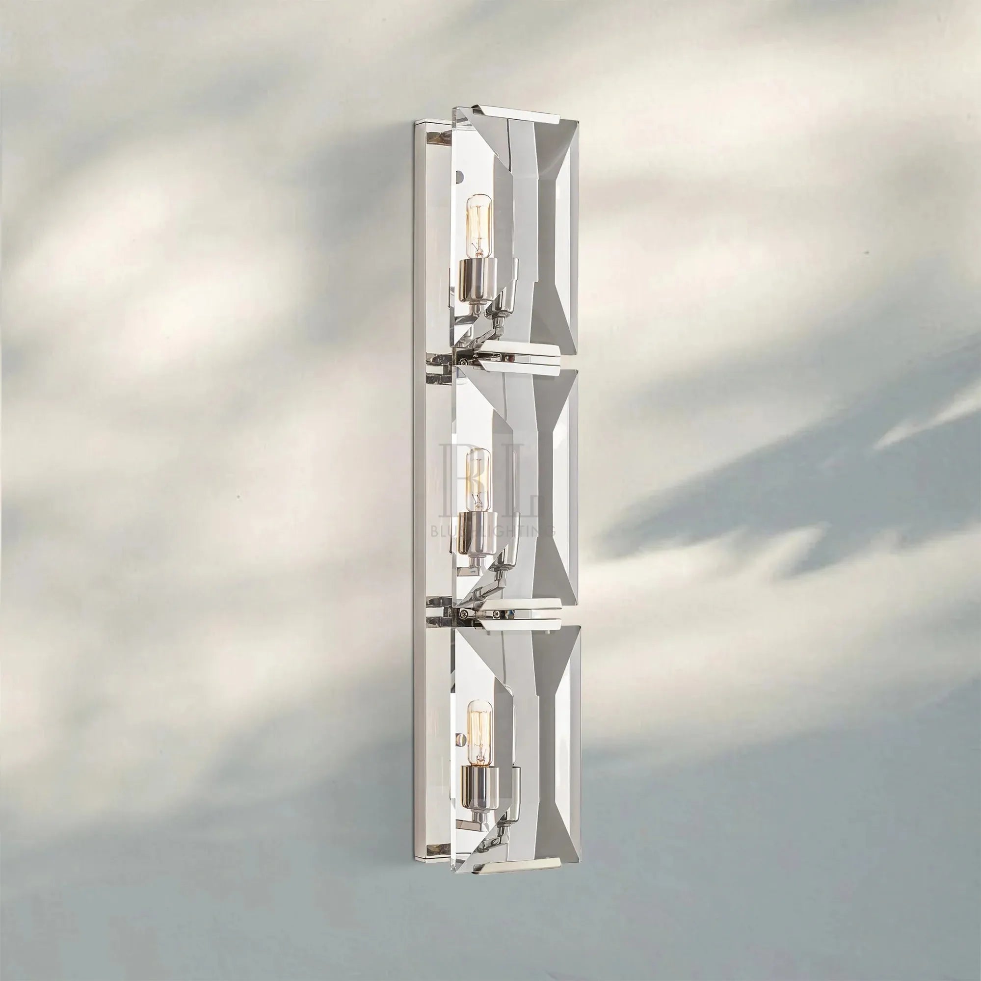 Herlow Multicurve Crystal Triple Wall Sconce-Polished Stainless Steel-