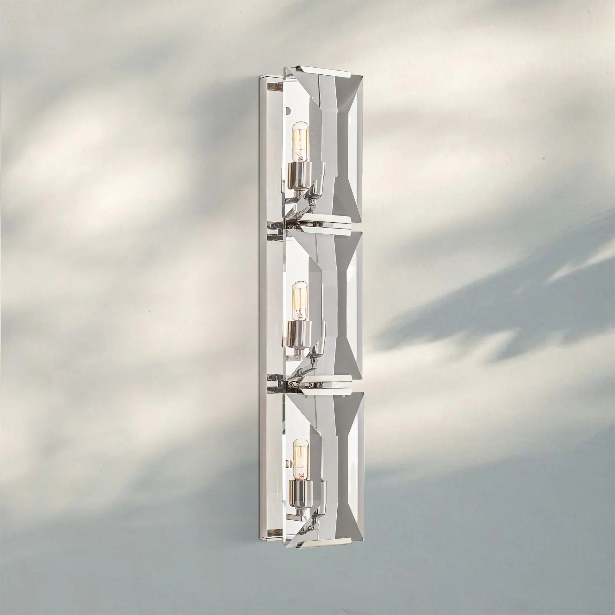 Herlow Multicurve Crystal Triple Wall Sconce-Polished Stainless Steel-
