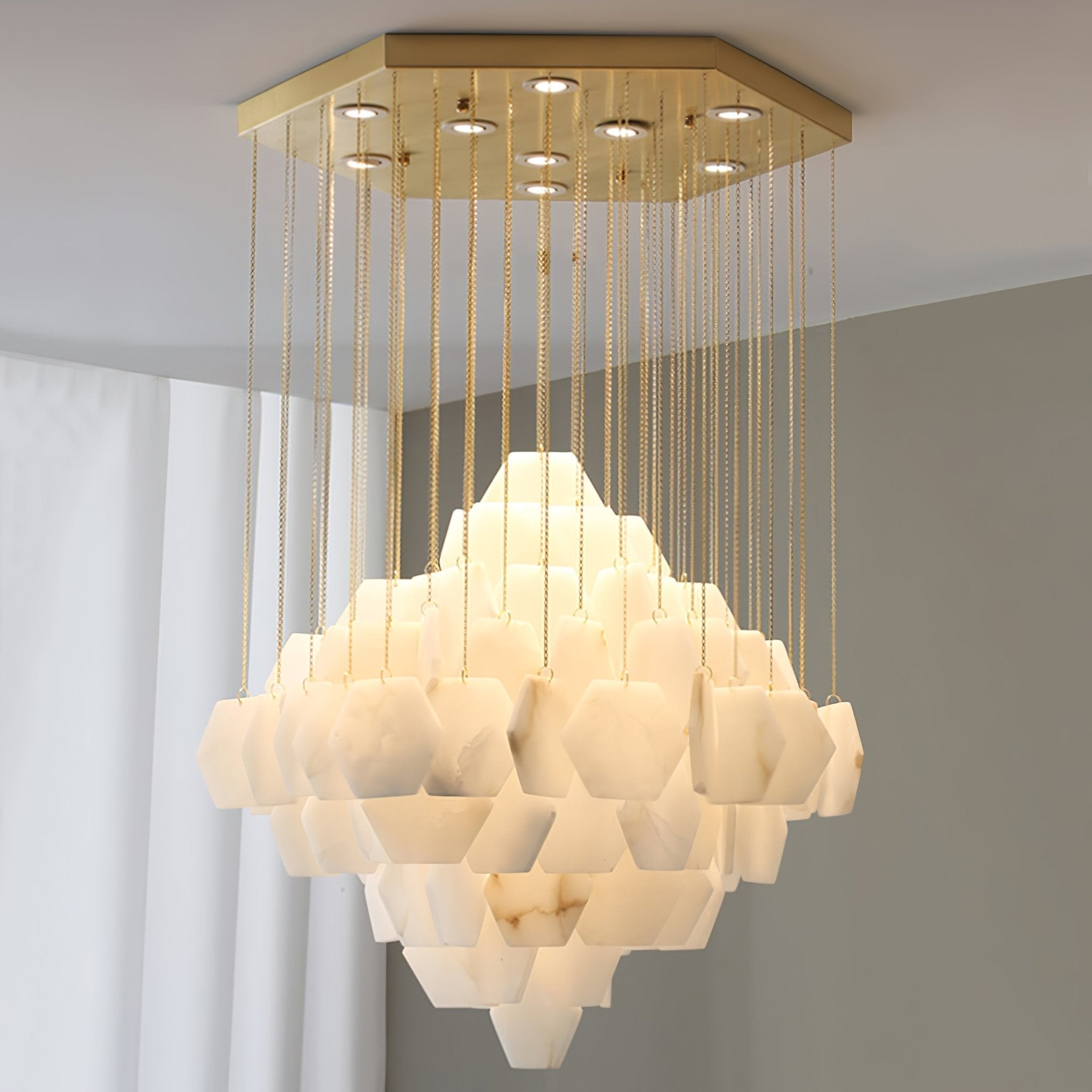 Hexa Alabaster Cascade Chandelier - ∅ 23.6″ x H 21.6″Gold & WhiteBlushlighting