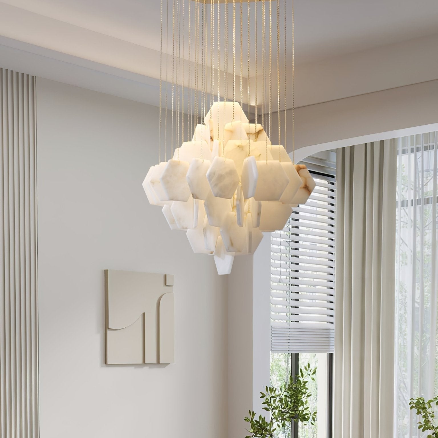 Hexa Alabaster Cascade Chandelier - ∅ 23.6″ x H 21.6″Gold & WhiteBlushlighting