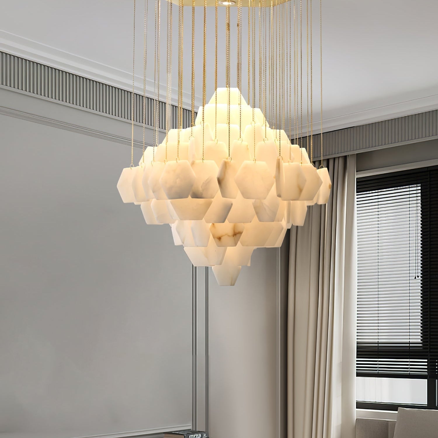 Hexa Alabaster Cascade Chandelier - ∅ 23.6″ x H 21.6″Gold & WhiteBlushlighting