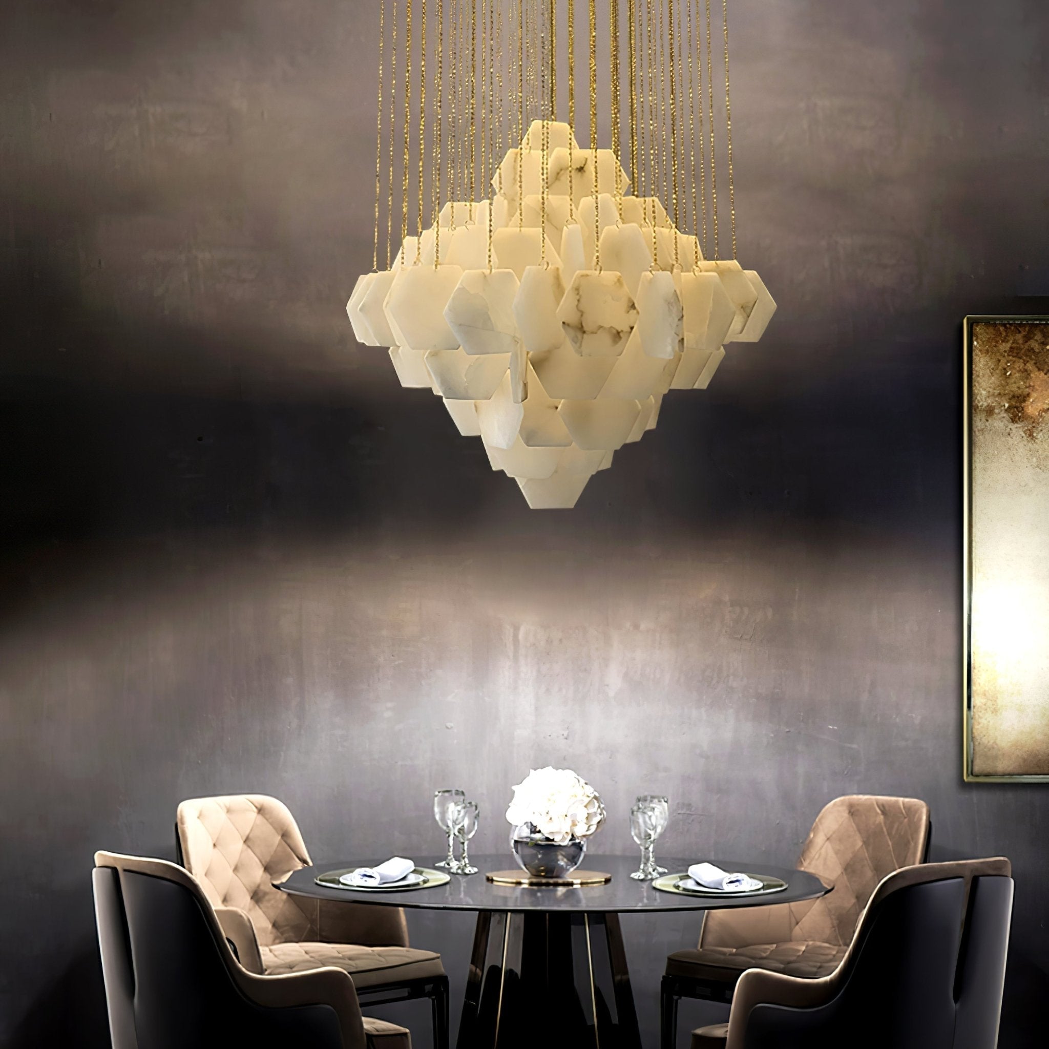 Hexa Alabaster Cascade Chandelier - ∅ 15.7″ x H 18.5″Gold & WhiteBlushlighting