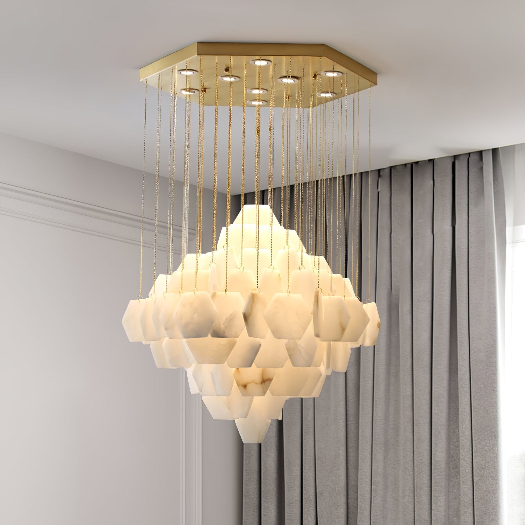 Hexa Alabaster Cascade Chandelier - ∅ 23.6″ x H 21.6″Gold & WhiteBlushlighting