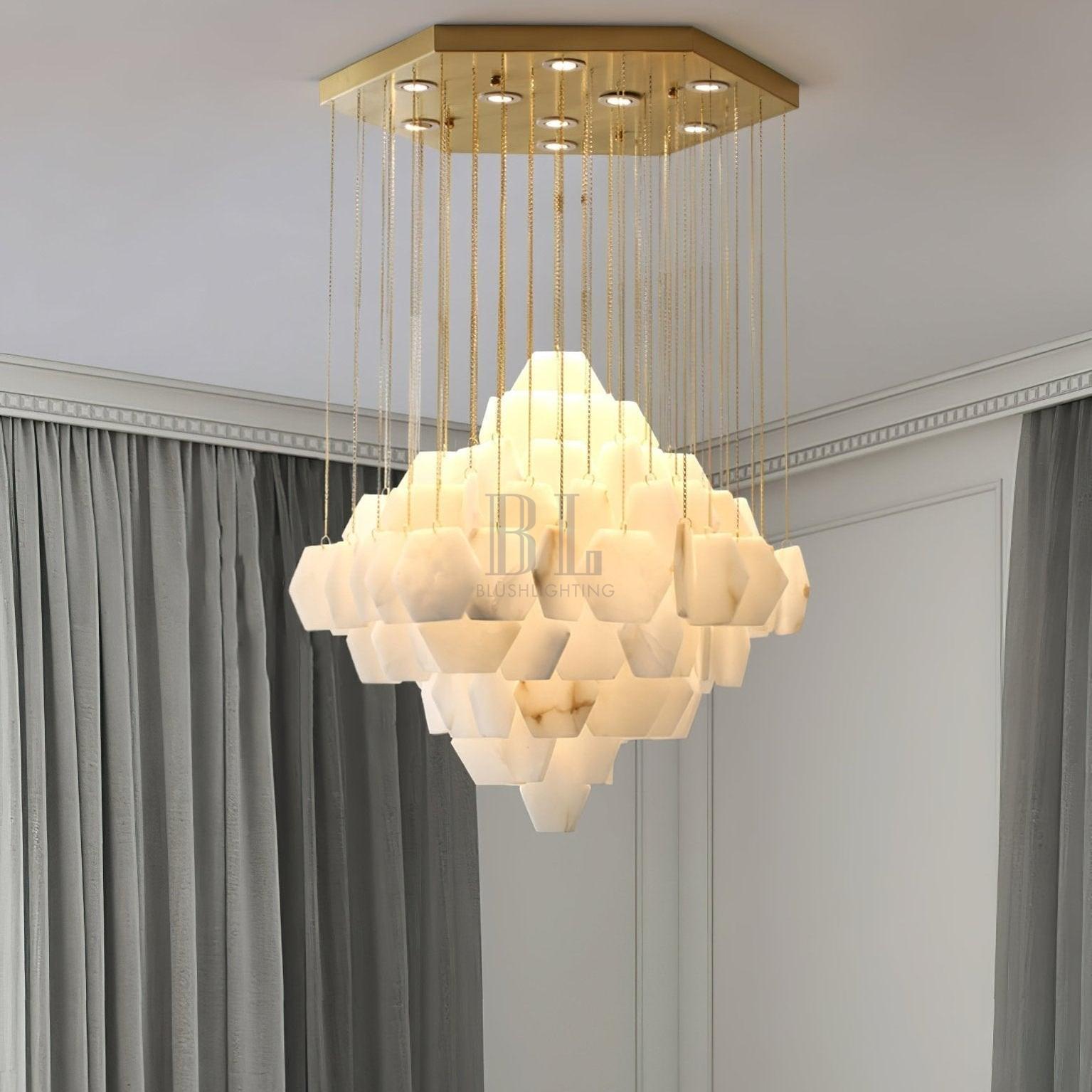 Hexa Alabaster Cascade Chandelier - ∅ 15.7″ x H 18.5″Gold & WhiteBlushlighting