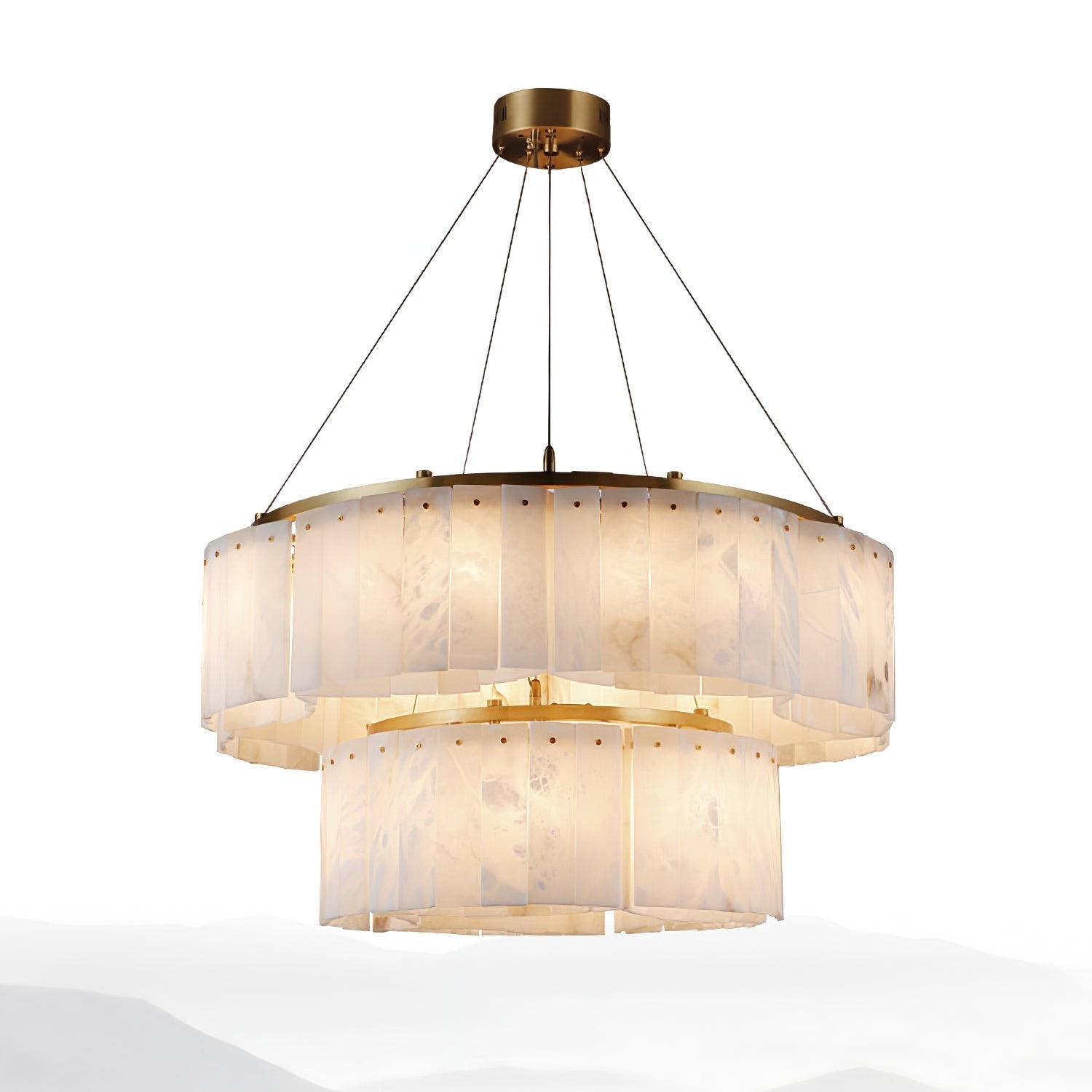 Hexa Alabaster Chandelier - ∅ 21.7″ + ∅ 33.5″ x H 5.9″Gold & WhiteBlushlighting