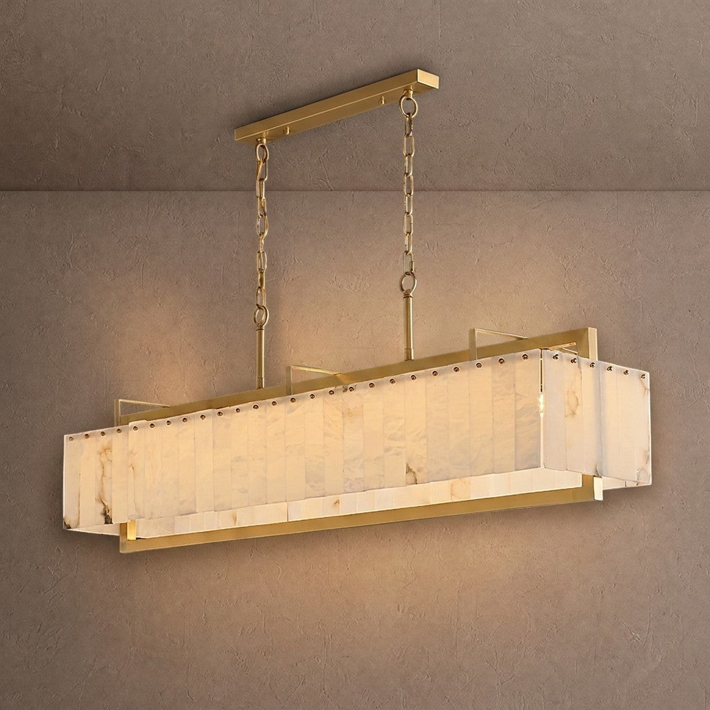 Hexa Alabaster Chandelier - L 39.4″ x W 8.3″ x H 23.6″Gold & WhiteBlushlighting