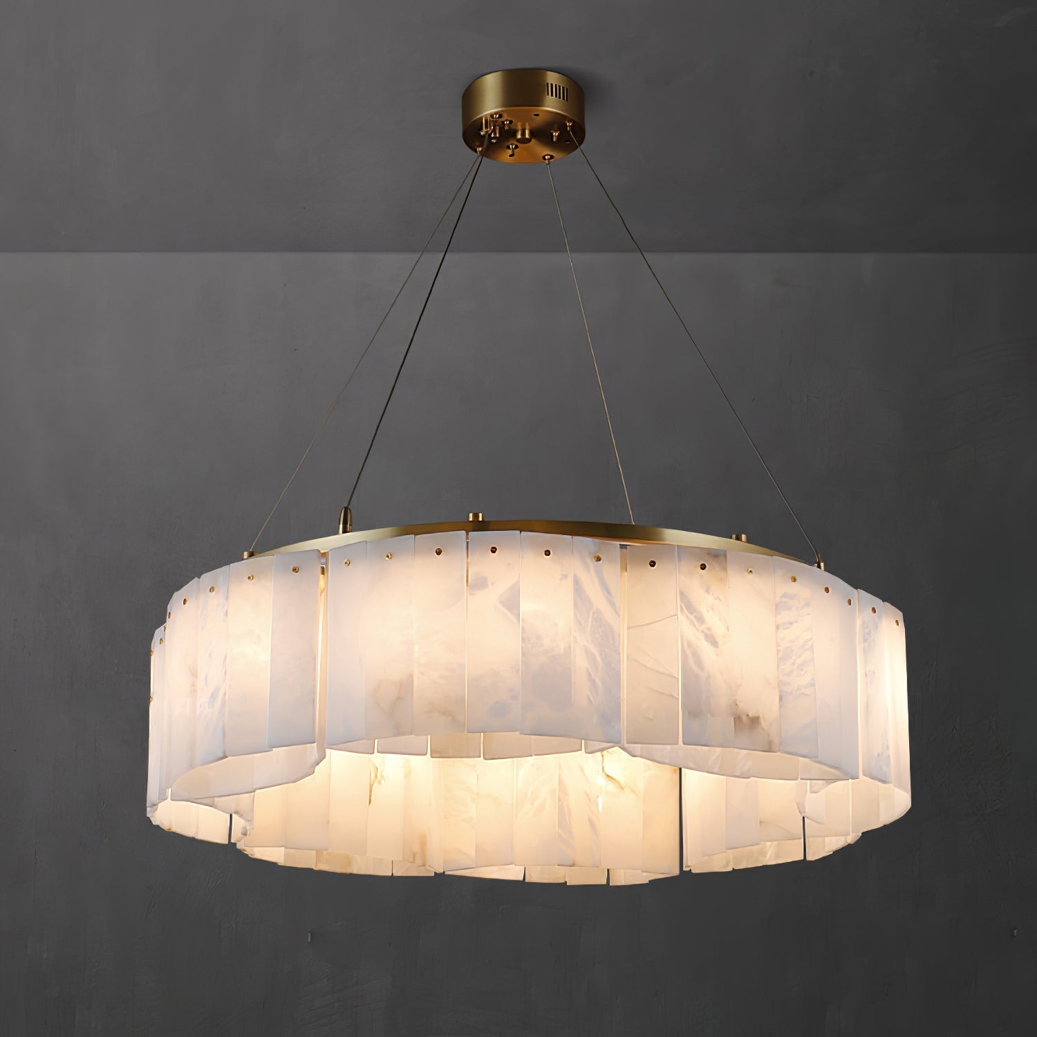 Hexa Alabaster Chandelier - ∅ 21.7″ + ∅ 33.5″ x H 5.9″Gold & WhiteBlushlighting