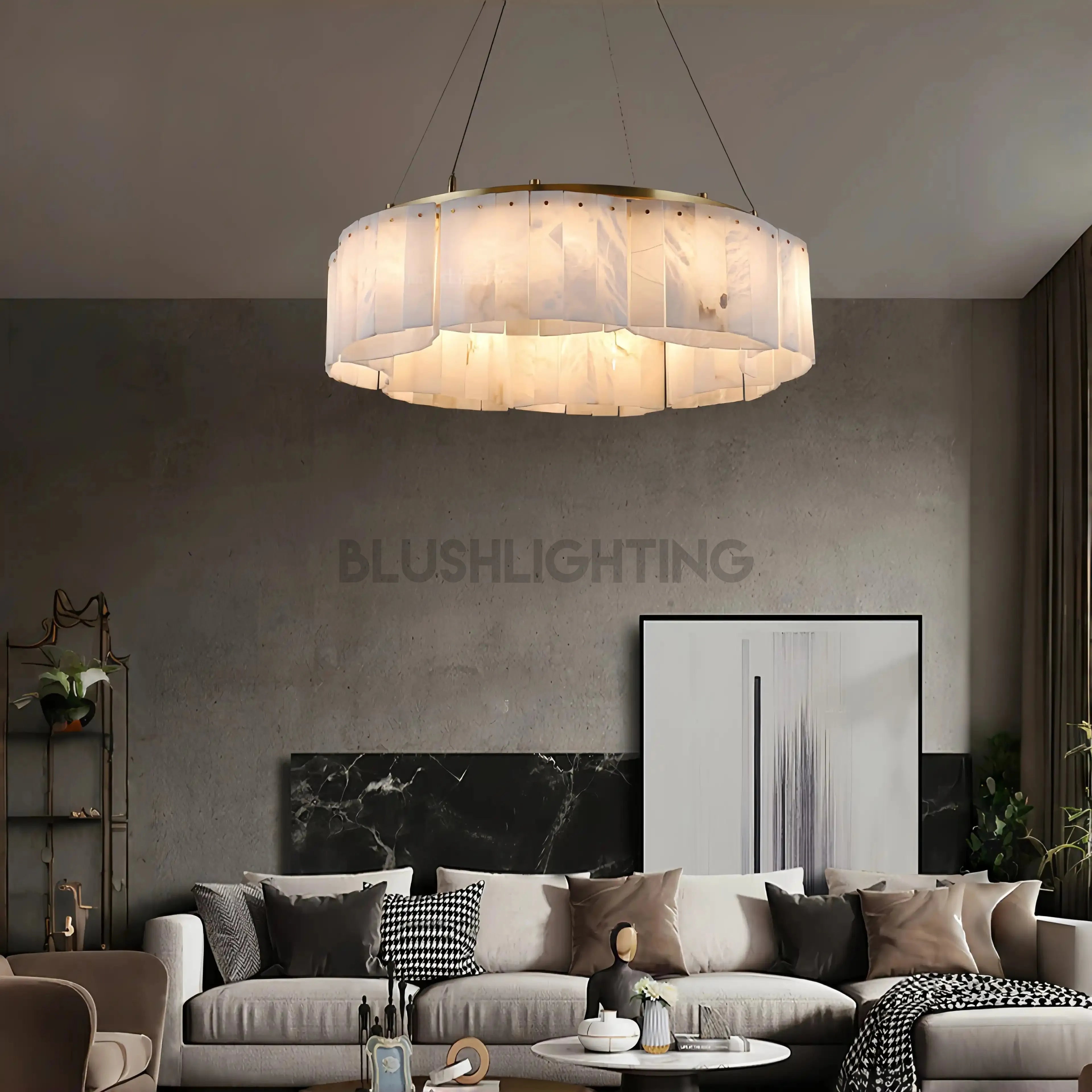 Hexa Alabaster Chandelier - ∅ 33.5″ x H 5.9″Gold & WhiteBlushlighting