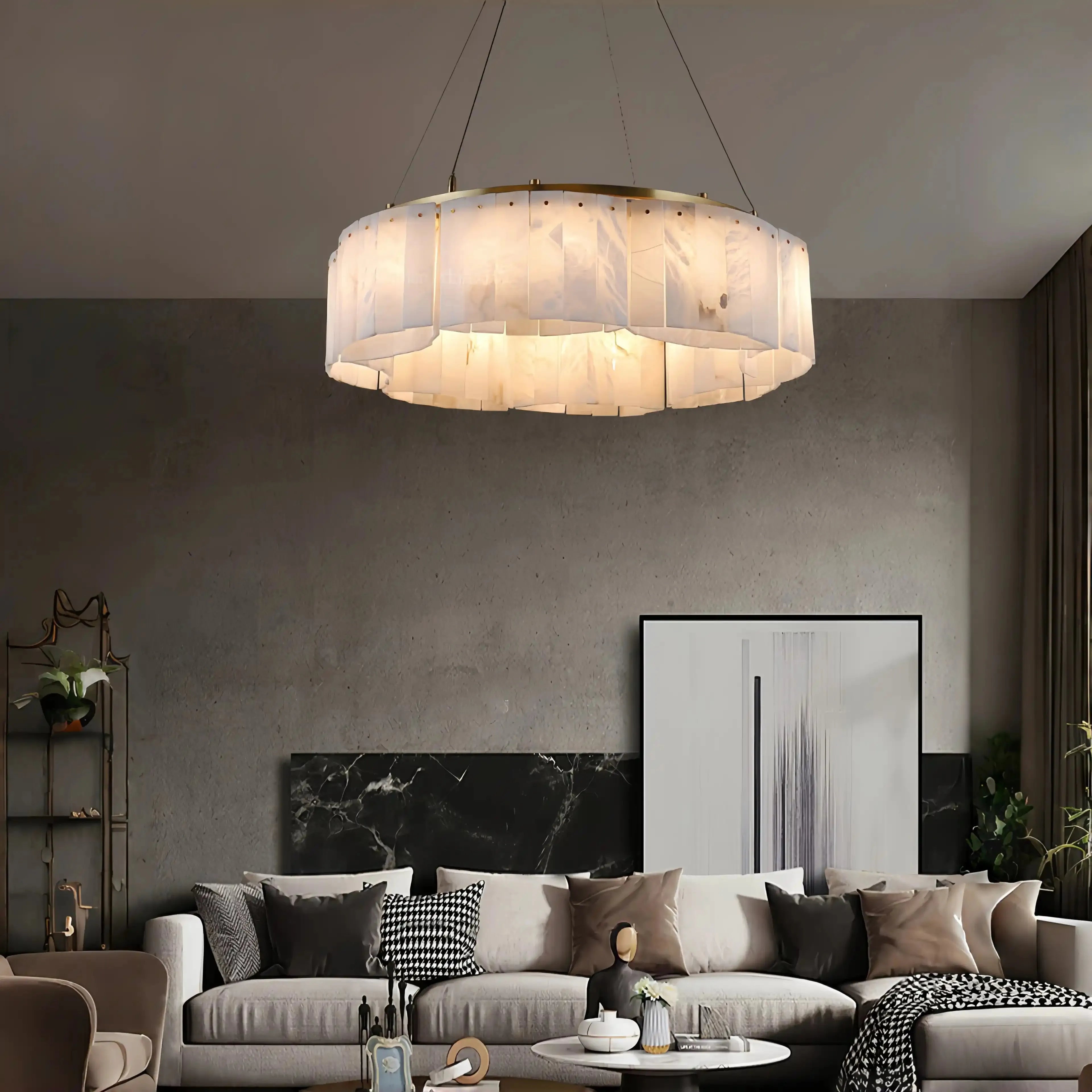 Hexa Alabaster Chandelier - ∅ 33.5″ x H 5.9″Gold & WhiteBlushlighting