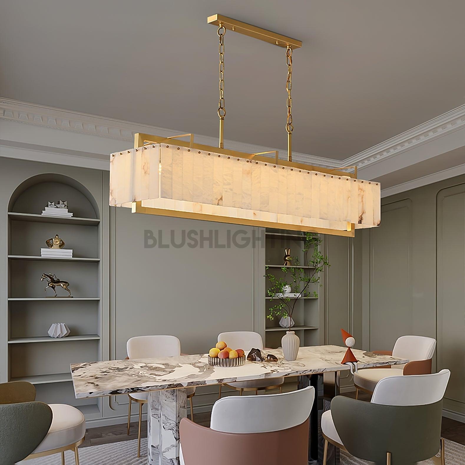 Hexa Alabaster Chandelier - L 39.4″ x W 8.3″ x H 23.6″Gold & WhiteBlushlighting