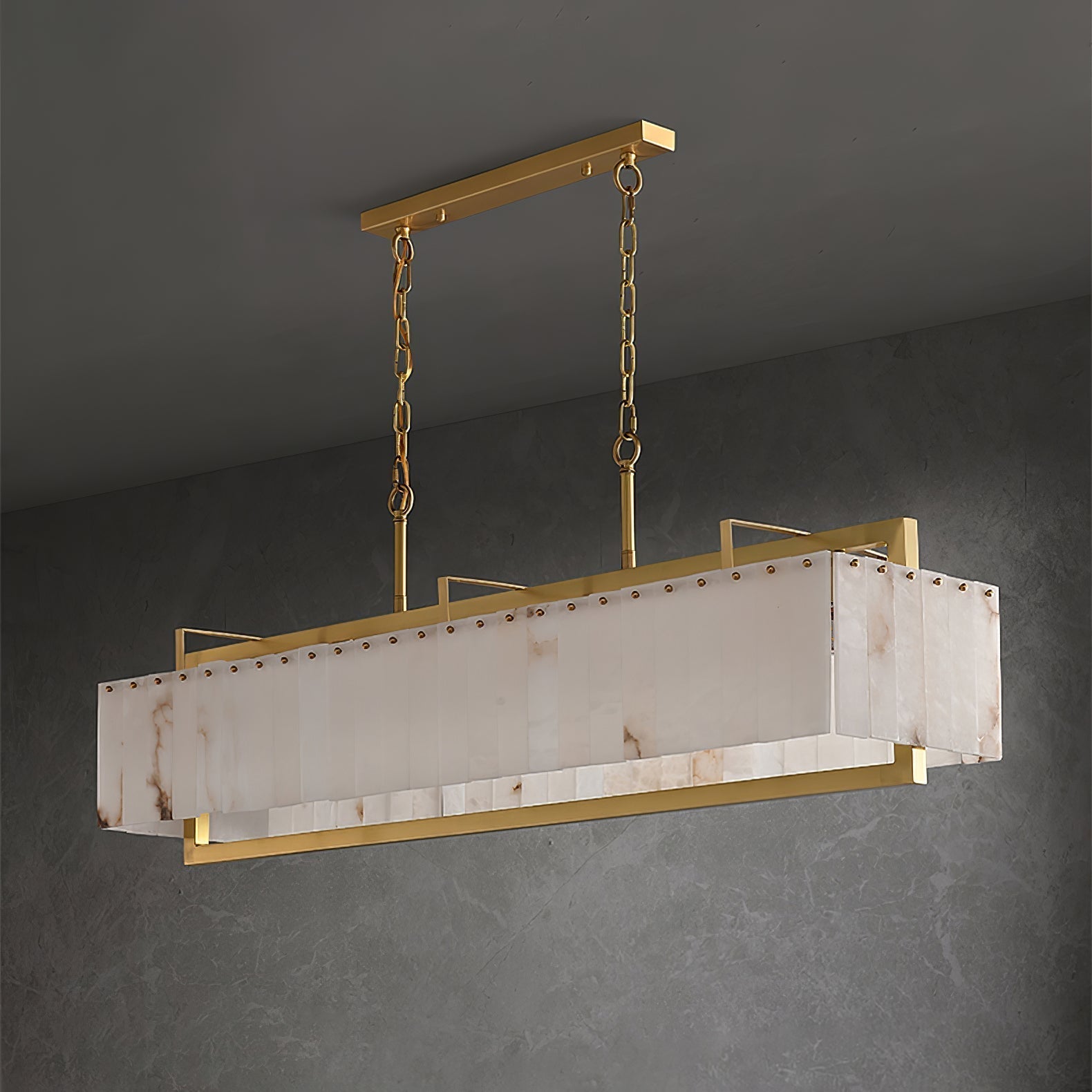 Hexa Alabaster Chandelier - L 39.4″ x W 8.3″ x H 23.6″Gold & WhiteBlushlighting