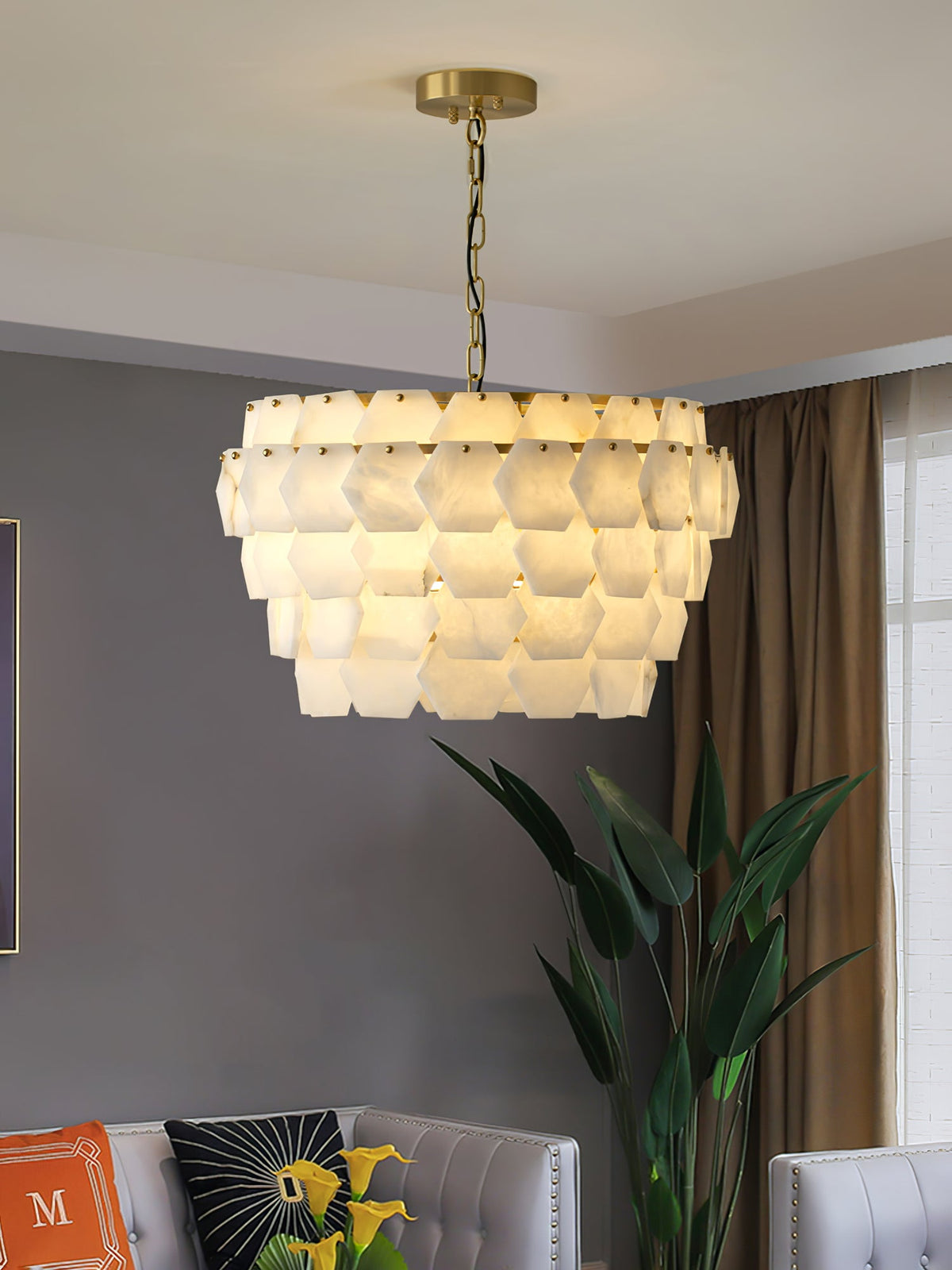 Hexa Cloud Alabaster Pendant Light - ∅ 23.6″ x H 17.7″Gold & WhiteBlushlighting
