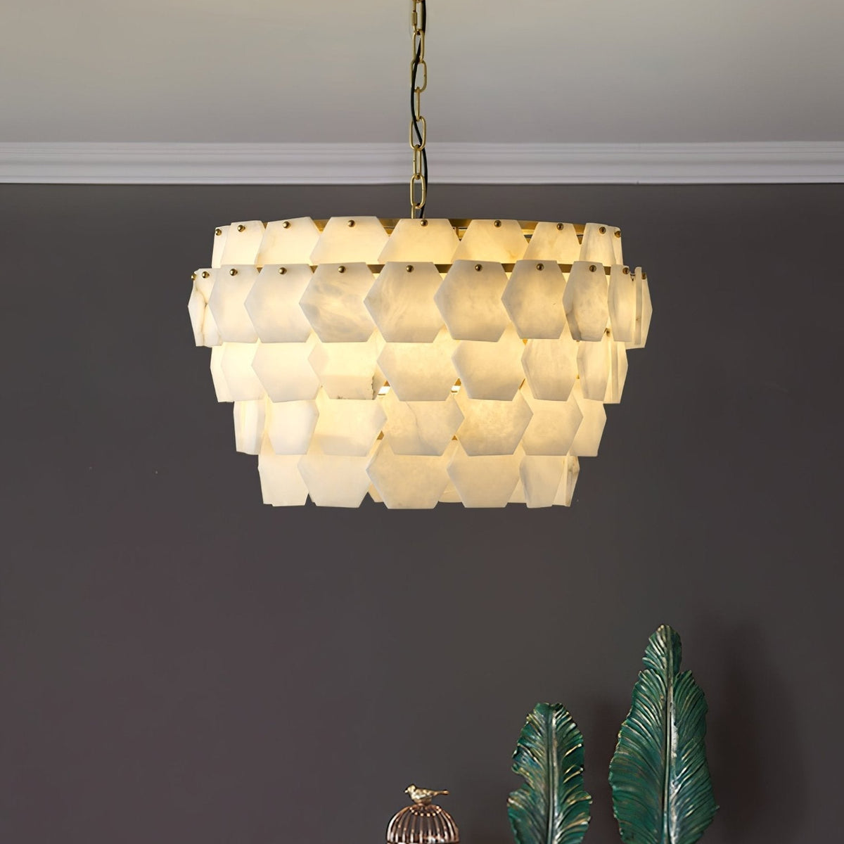 Hexa Cloud Gold & White Alabaster Pendant Light– 23.6" Diameter - Blushlighting