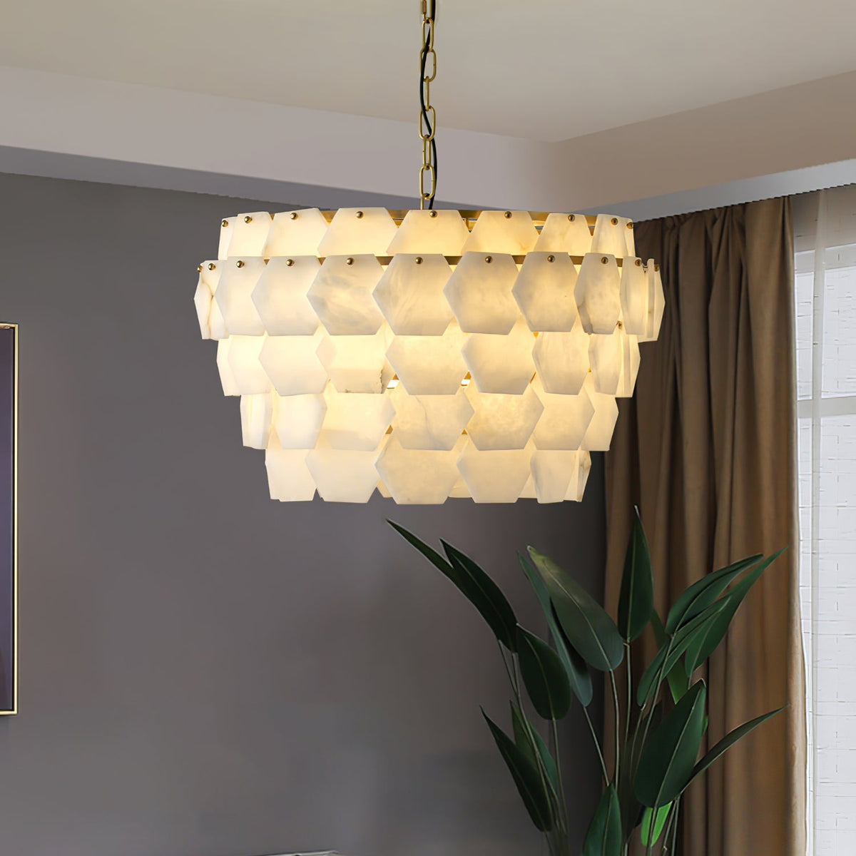 Hexa Cloud Gold & White Alabaster Pendant Light– 23.6" Diameter - Blushlighting