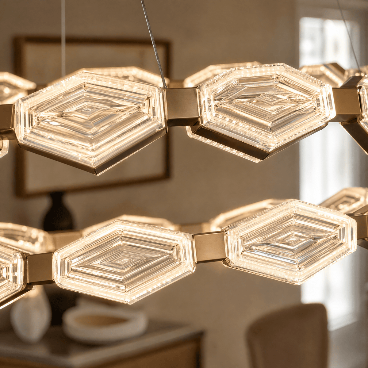 Hexon Foyer Chandelier Contemporary - Ø33.9" × H6.5" (Ø86 cm) – Tawny GlazeBlushlighting