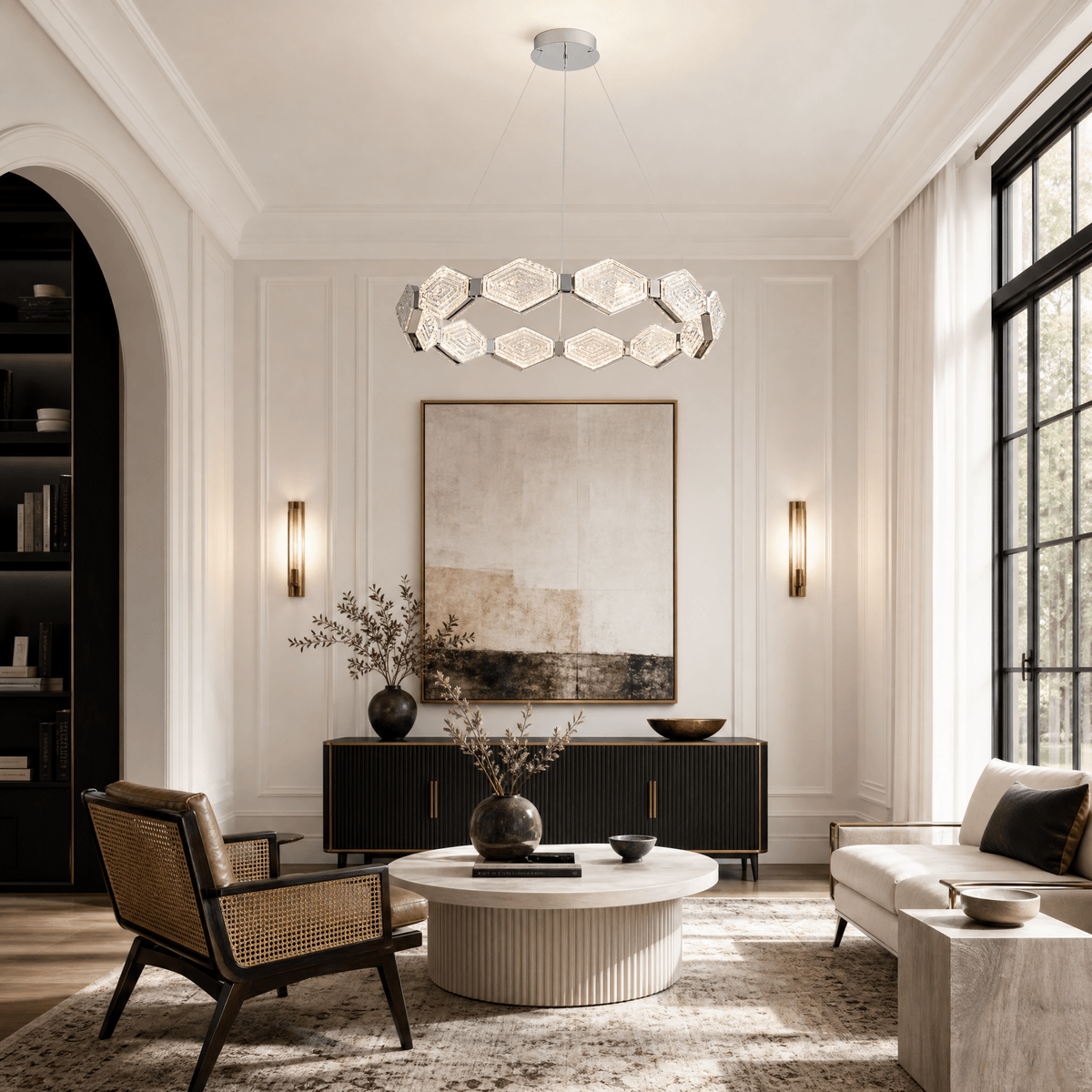 Hexon Foyer Chandelier Contemporary - Ø33.9" × H6.5" (Ø86 cm) – Tawny GlazeBlushlighting