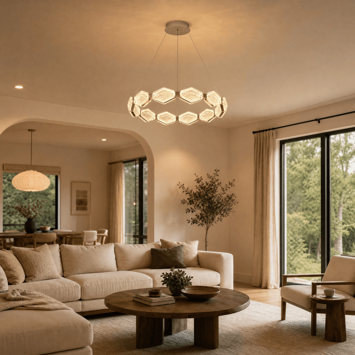 Hexon Foyer Chandelier Contemporary - Ø33.9" × H6.5" (Ø86 cm) – Tawny GlazeBlushlighting
