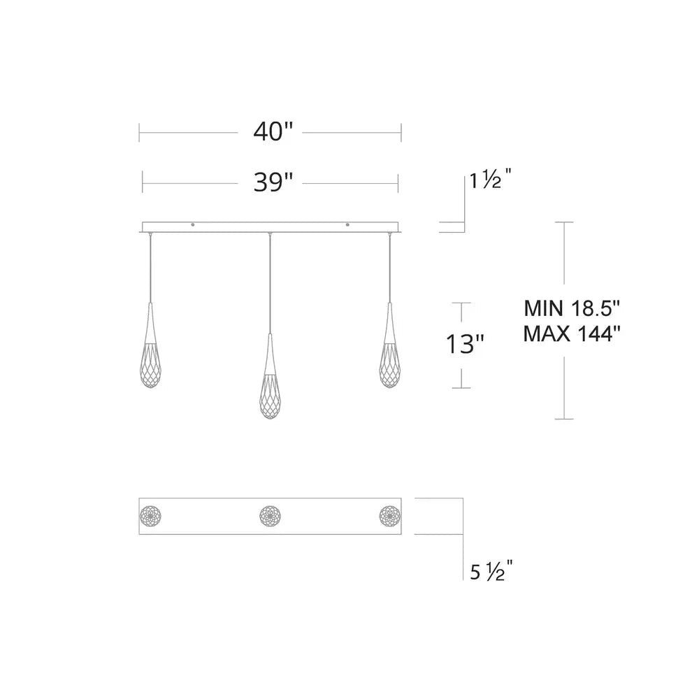 Hibiscus Linear LED Multi Pendant Light - 23 - LightAged BrassBlushlighting