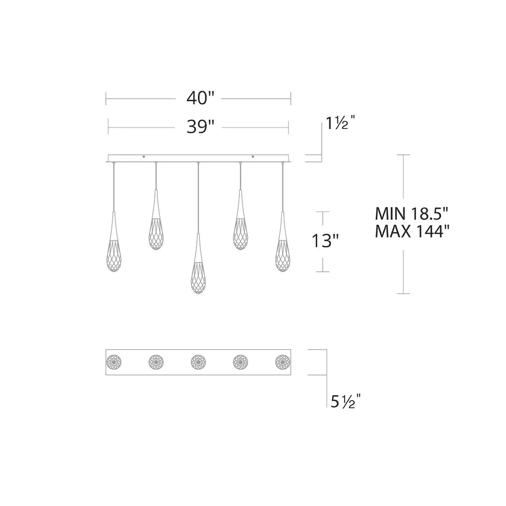 Hibiscus Linear LED Multi Pendant Light - 23 - LightAged BrassBlushlighting