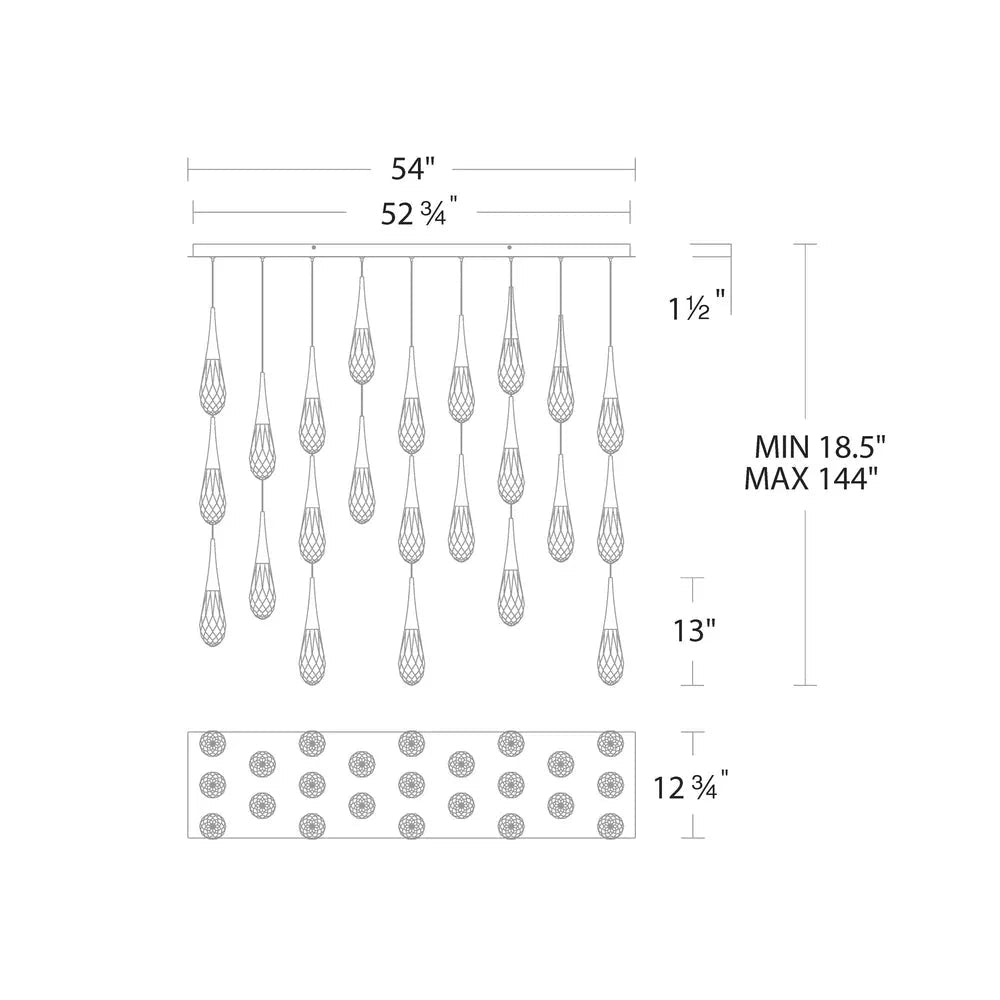 Hibiscus Linear LED Multi Pendant Light - 23 - LightAged BrassBlushlighting