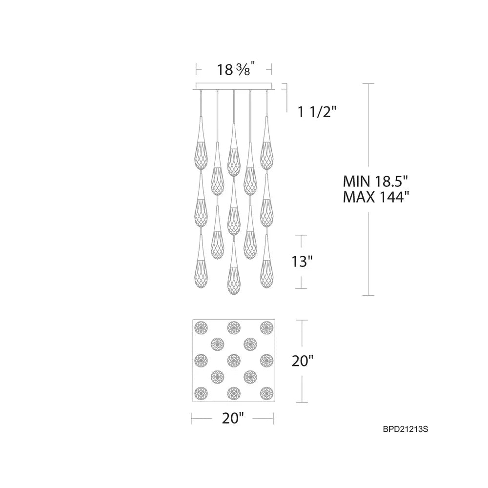 Hibiscus Square LED Multi Pendant Light - 41 - LightAged BrassBlushlighting