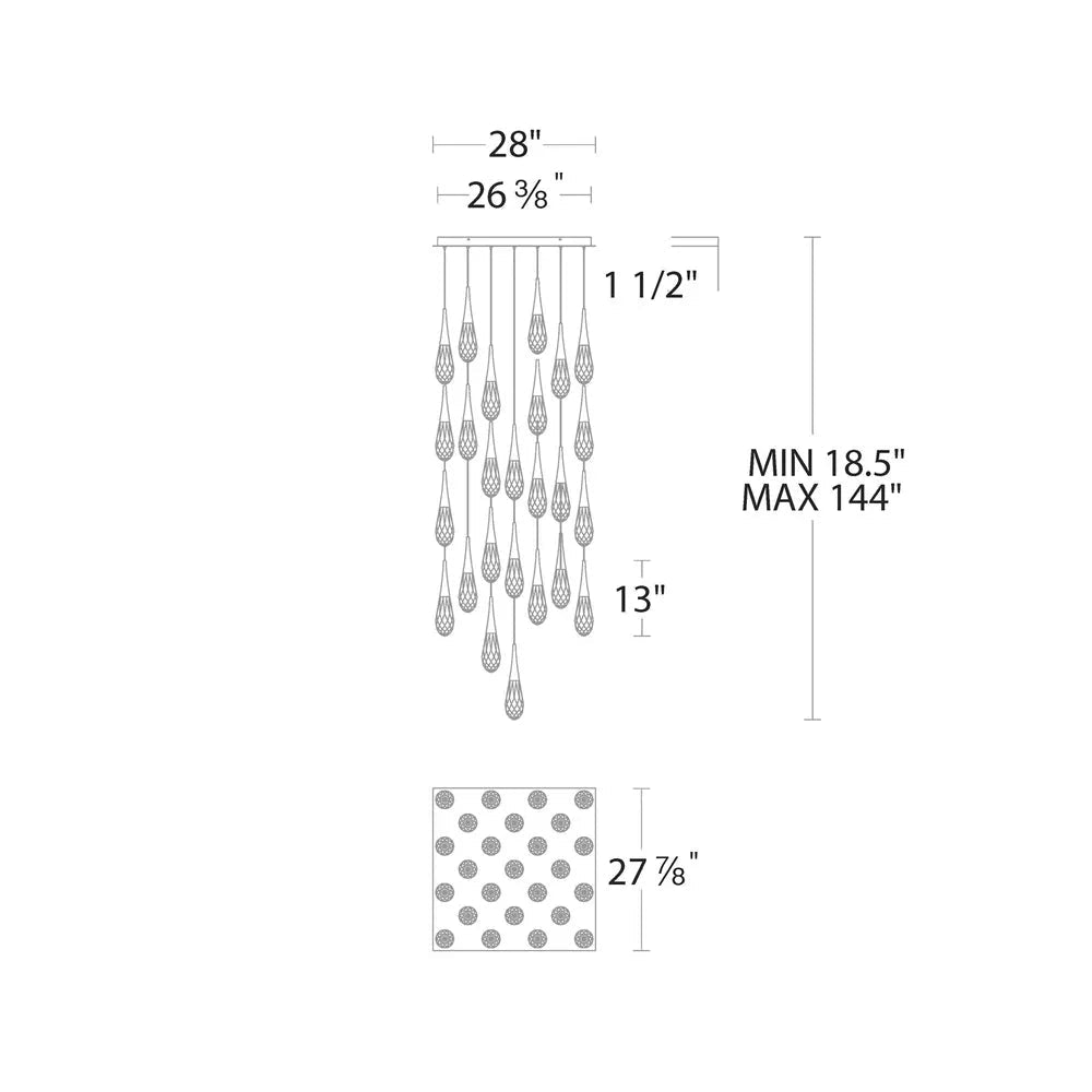 Hibiscus Square LED Multi Pendant Light - 41 - LightAged BrassBlushlighting