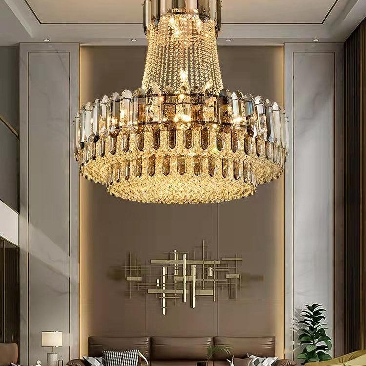 High-grade Crystal Chandelier For Living Room Luxury Duplex Hallway Ceiling Light Fixture - D39.4"*H39.4"GoldBlushlighting