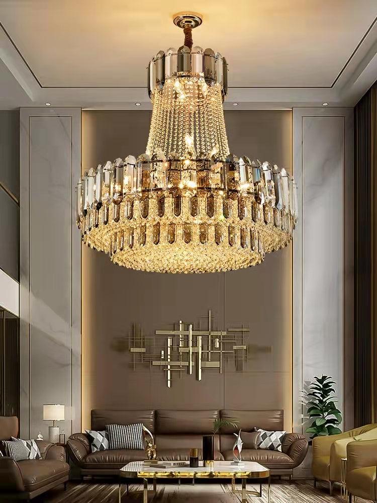 High-grade Crystal Chandelier For Living Room Luxury Duplex Hallway Ceiling Light Fixture - D39.4"*H39.4"GoldBlushlighting
