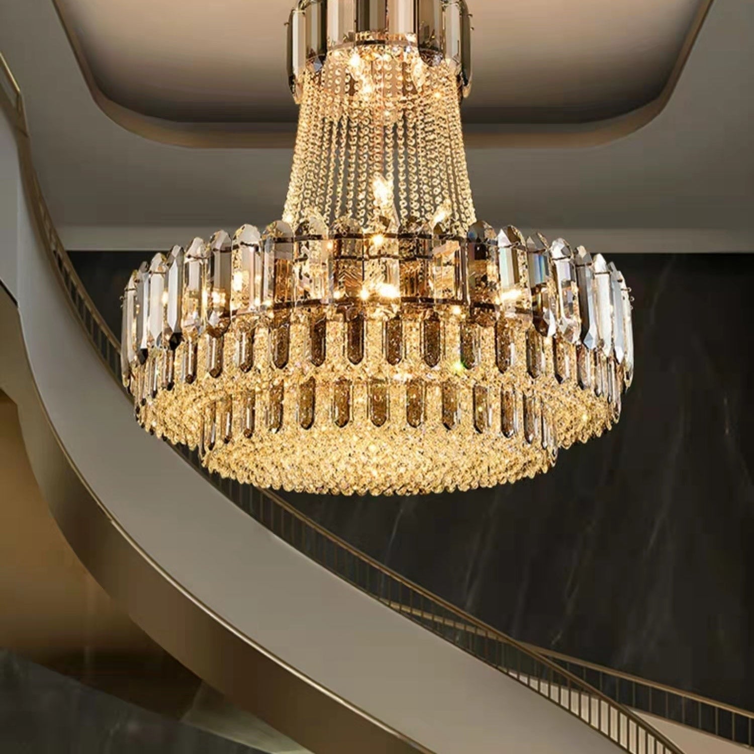 High-grade Crystal Chandelier For Living Room Luxury Duplex Hallway Ceiling Light Fixture - D39.4"*H39.4"GoldBlushlighting
