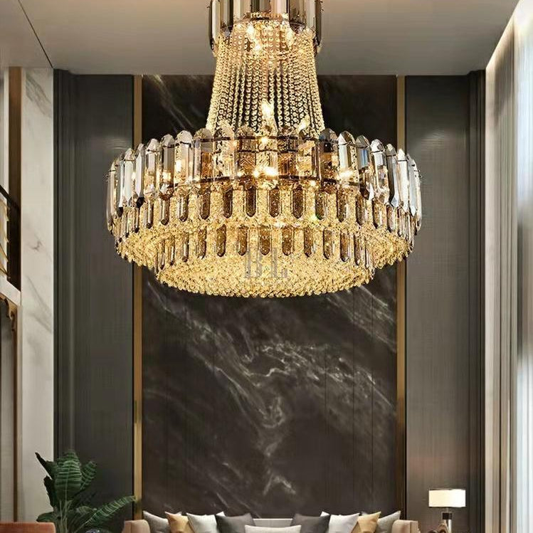 High-grade Crystal Chandelier For Living Room Luxury Duplex Hallway Ceiling Light Fixture - D39.4"*H39.4"GoldBlushlighting