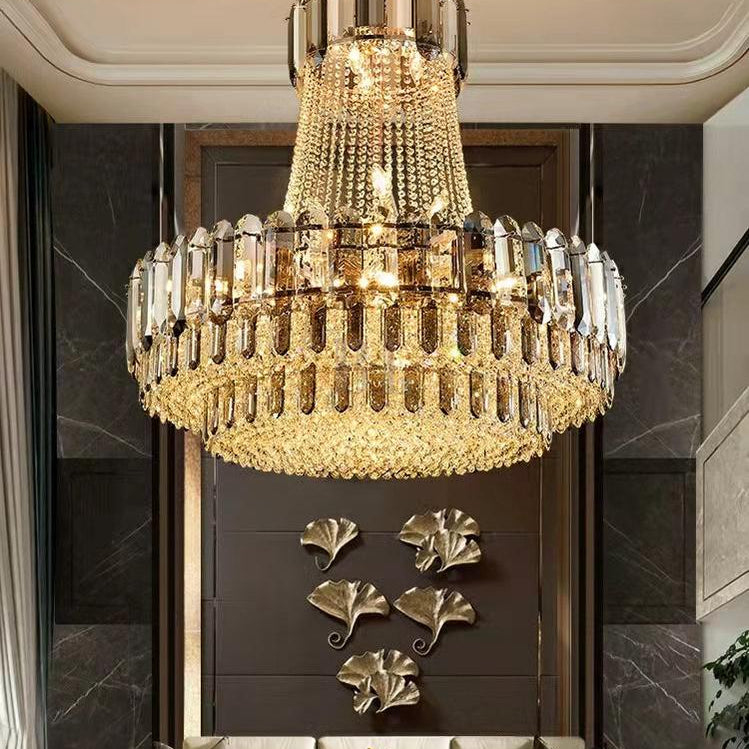 High-grade Crystal Chandelier For Living Room Luxury Duplex Hallway Ceiling Light Fixture - D39.4"*H39.4"GoldBlushlighting