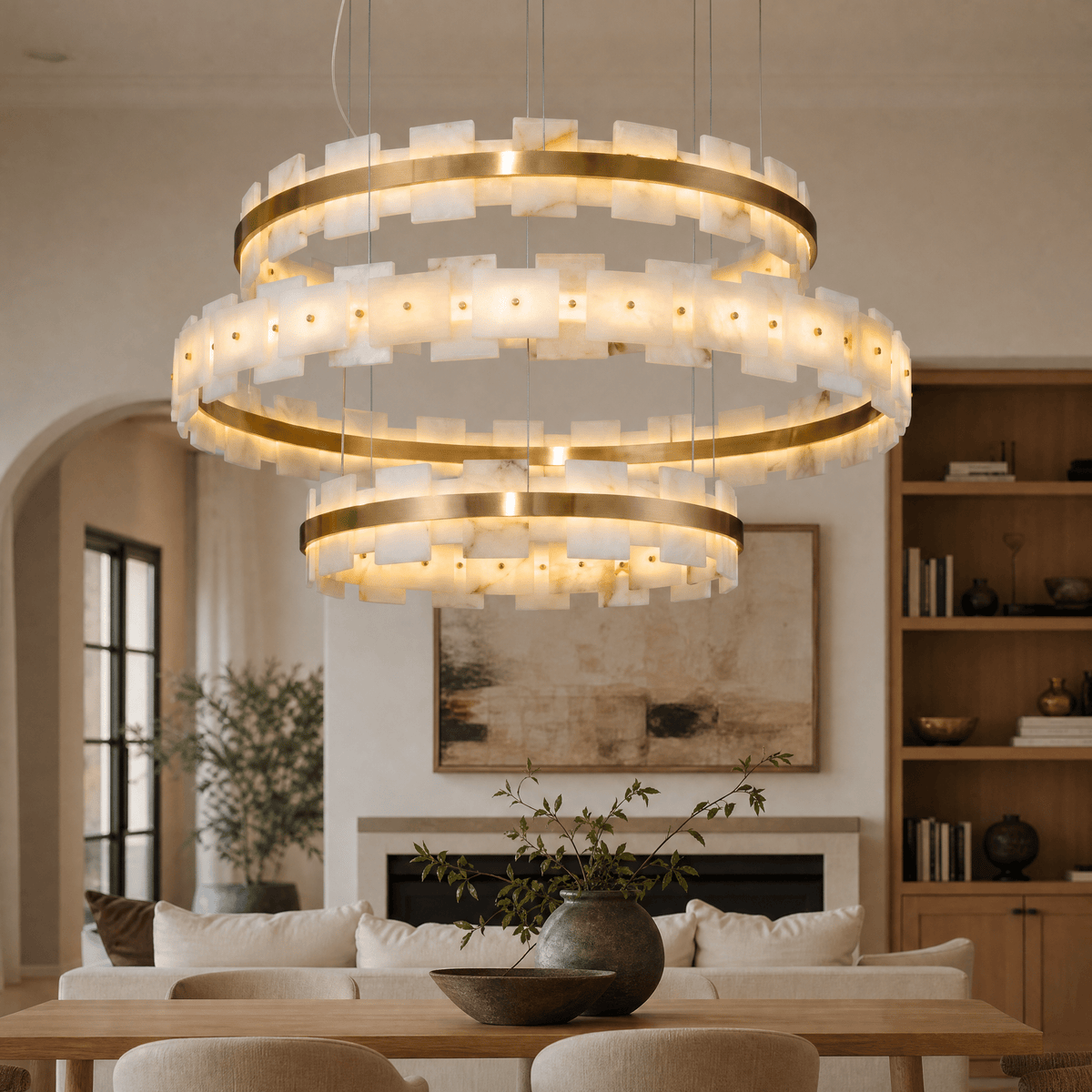 Hollis Modern Alabaster Ring Chandelier - D600×H120Blushlighting