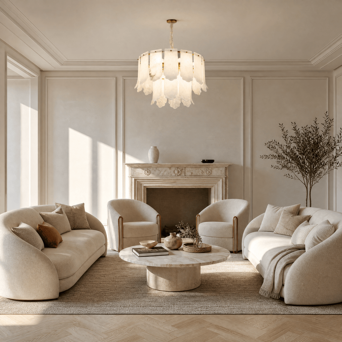 Hollis Modern Alabaster Round Pendant Light - D600×H370Blushlighting