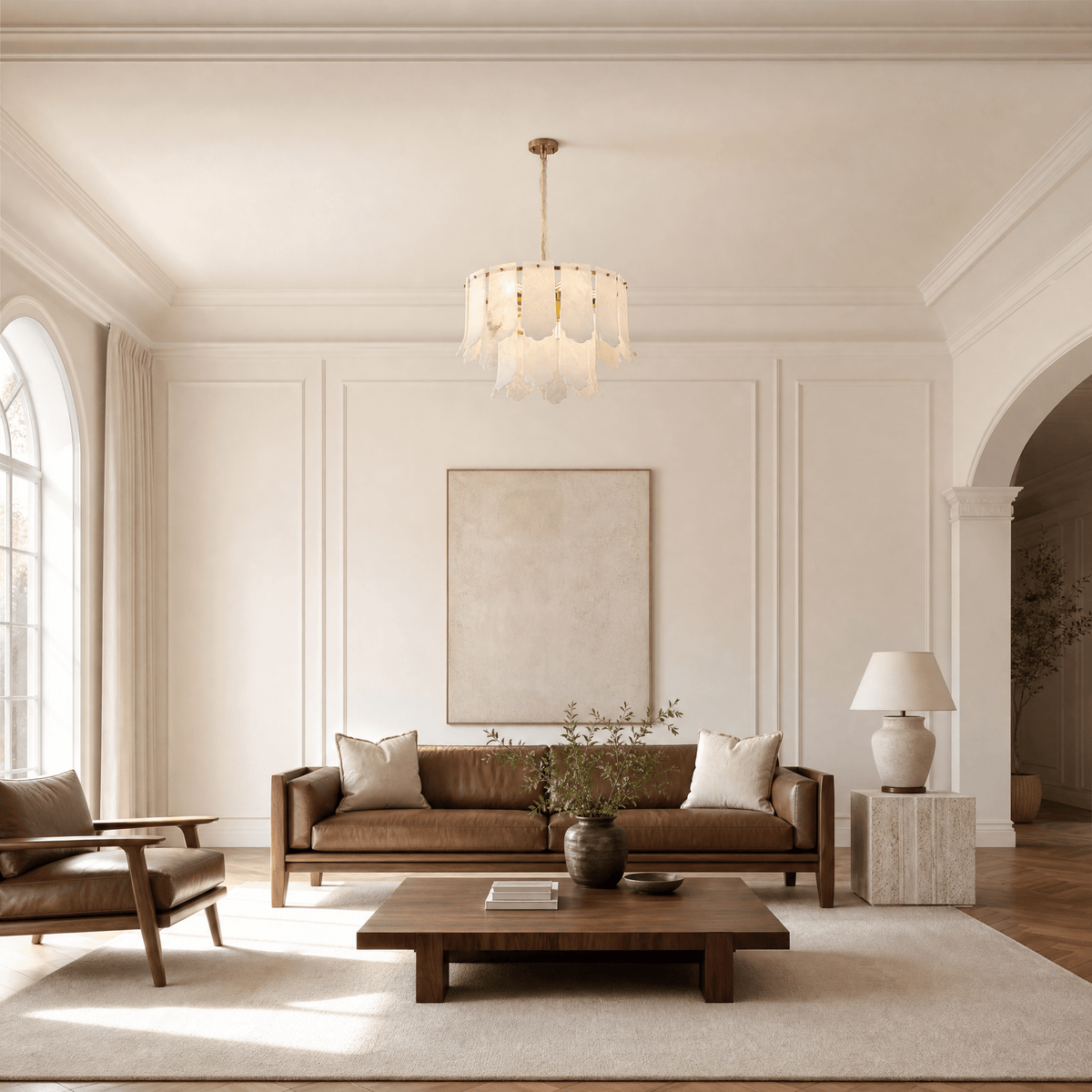 Hollis Modern Alabaster Round Pendant Light - D600×H370Blushlighting