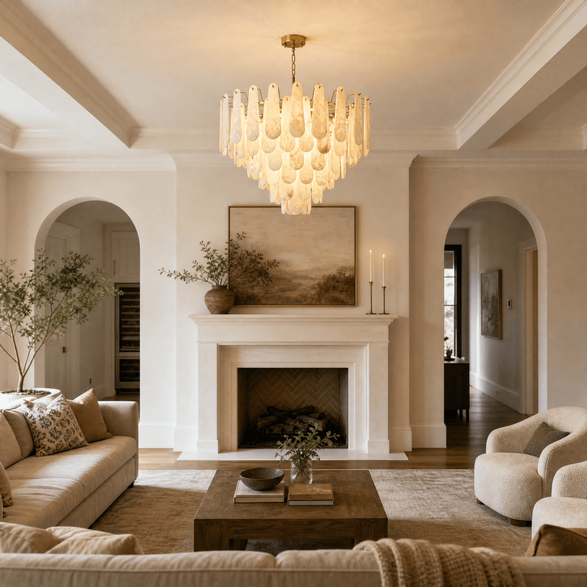 Hollis Modern Alabaster Tiered Chandelier - D550Blushlighting