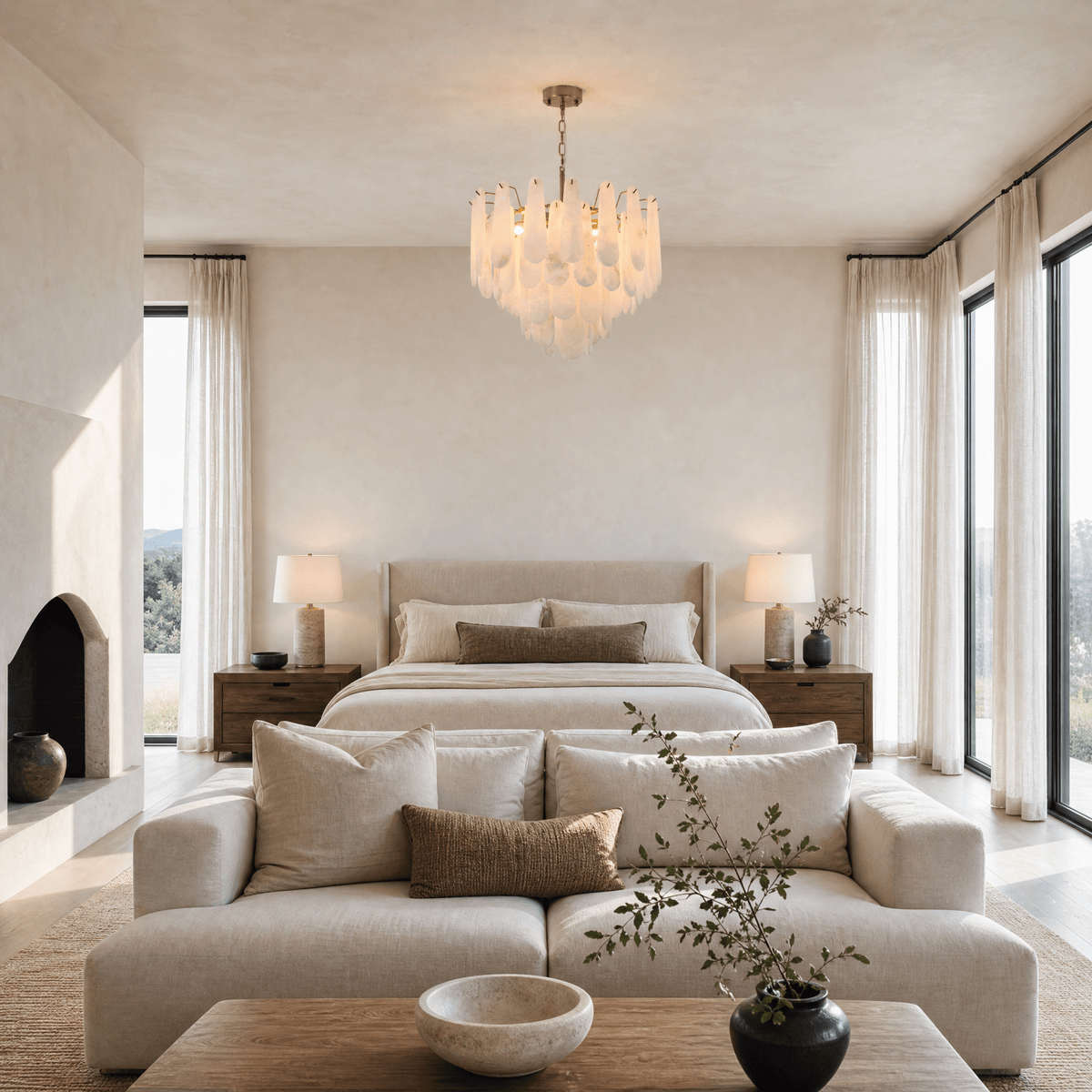 Hollis Modern Alabaster Tiered Chandelier - D550Blushlighting