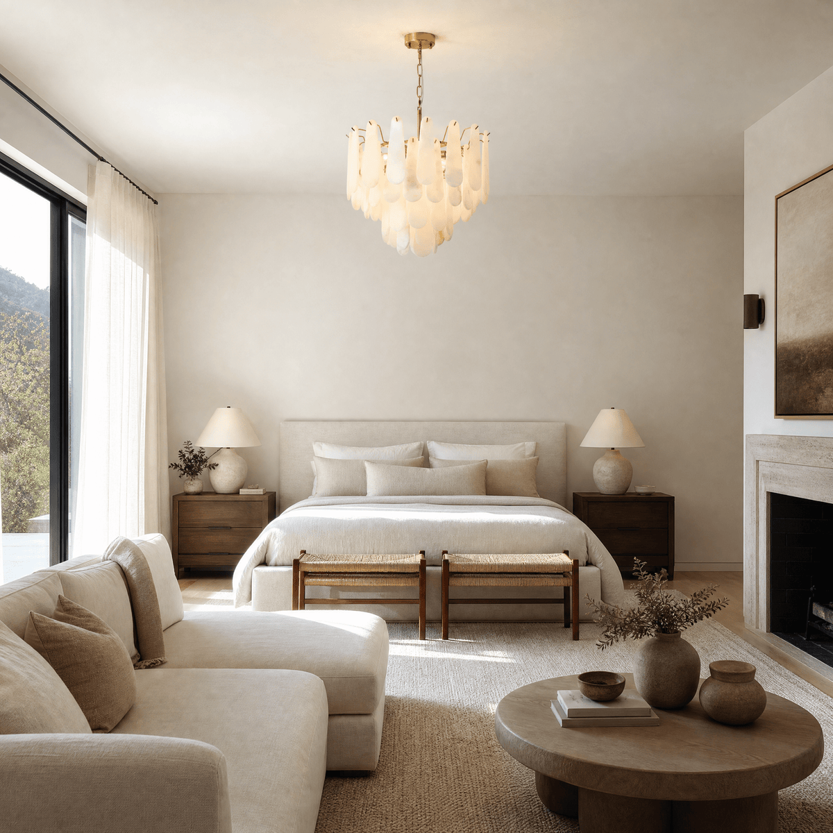 Hollis Modern Alabaster Tiered Chandelier - D550Blushlighting