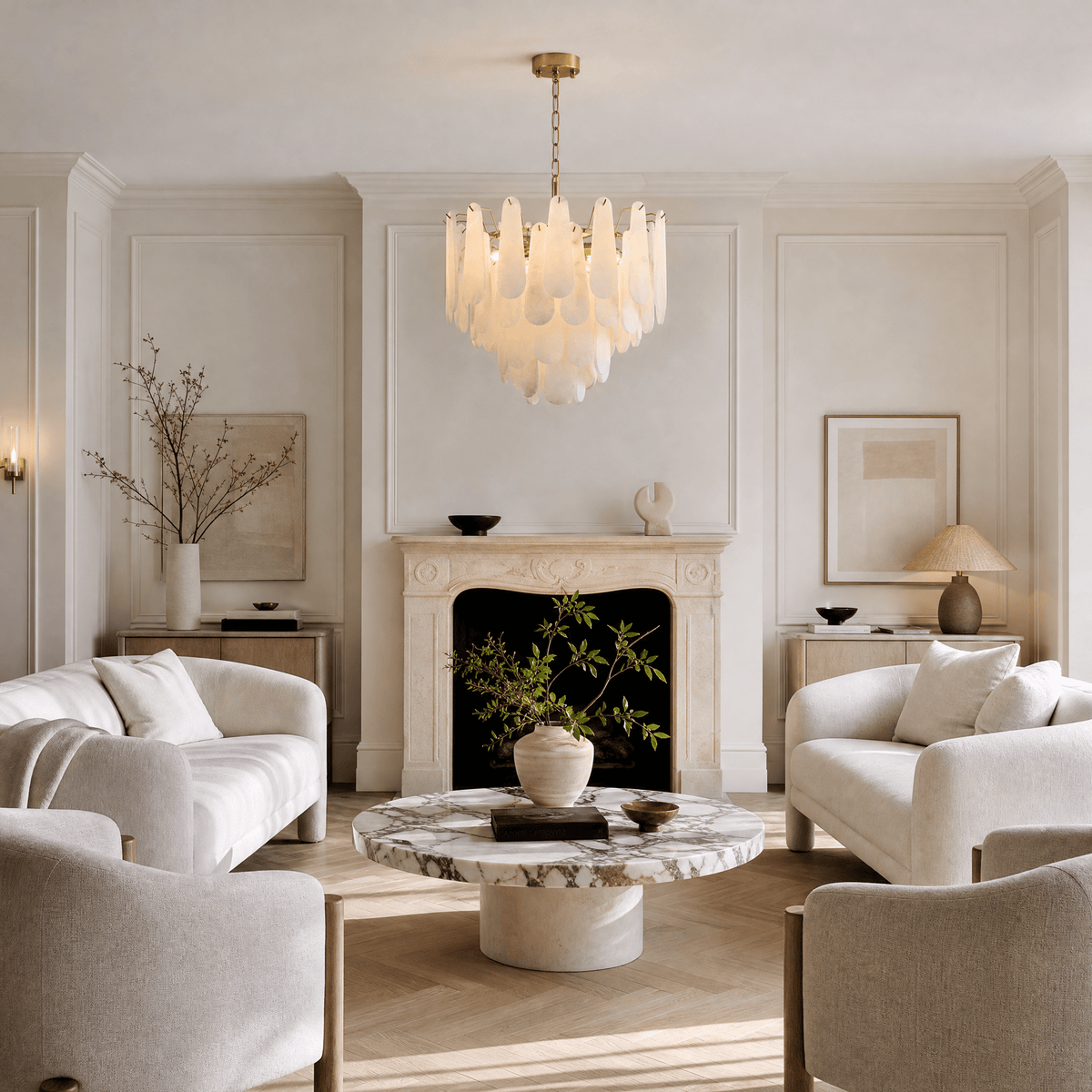 Hollis Modern Alabaster Tiered Chandelier - D550Blushlighting