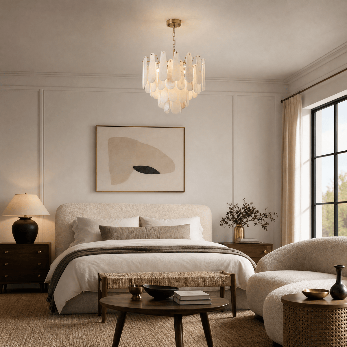 Hollis Modern Alabaster Tiered Chandelier - D550Blushlighting