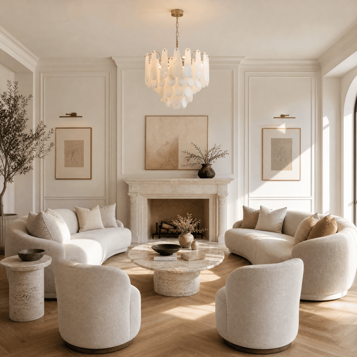 Hollis Modern Alabaster Tiered Chandelier - D550Blushlighting